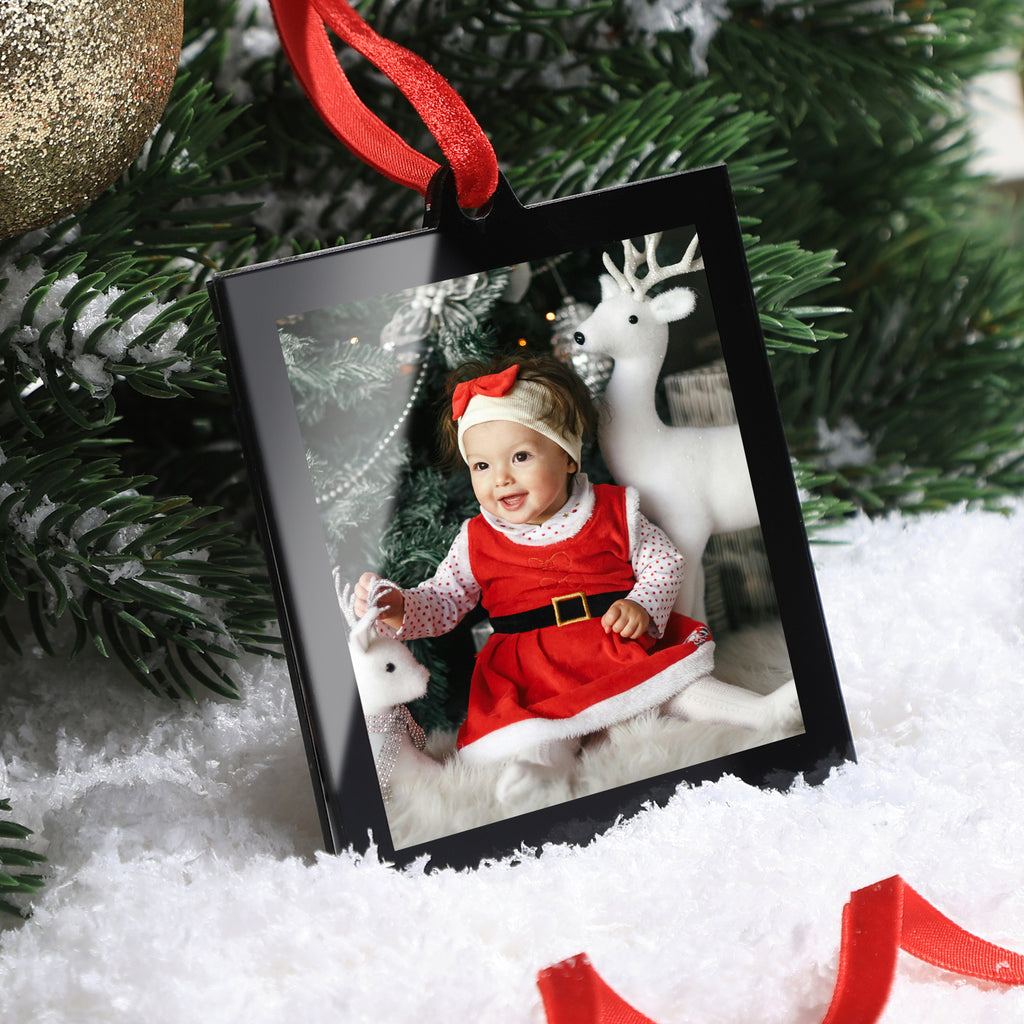 6 Pcs 3.2 x 3.2 inch Christmas Acrylic Black Photo Frame Ornaments for Display Picture