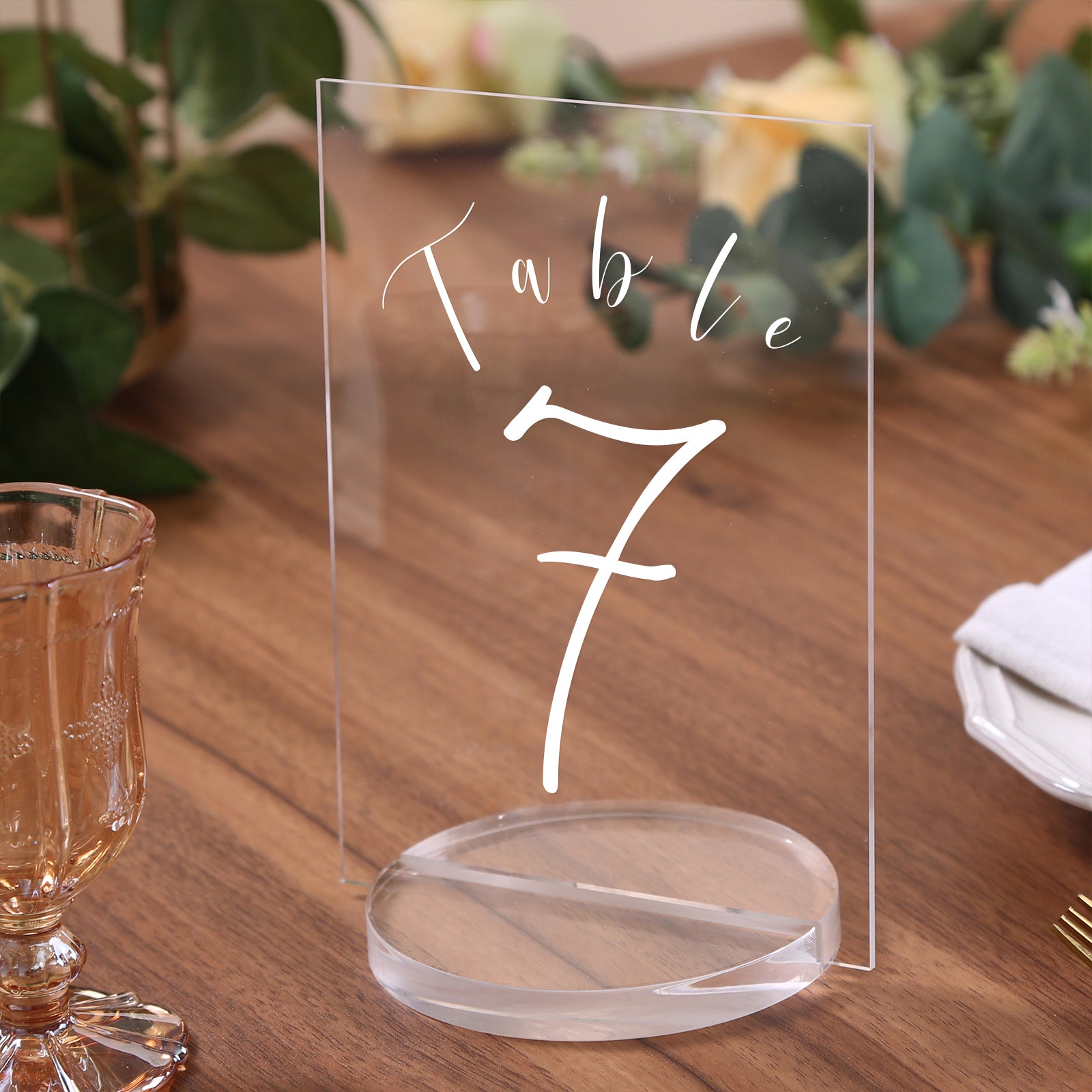 UNIQOOO 4" Clear Acrylic Round Stand |3mm Double-sided Slot Wedding Sign Holders, Perfect for Wedding, Table Number, Exhibition, Office, Restaurant, Business, 4 Count