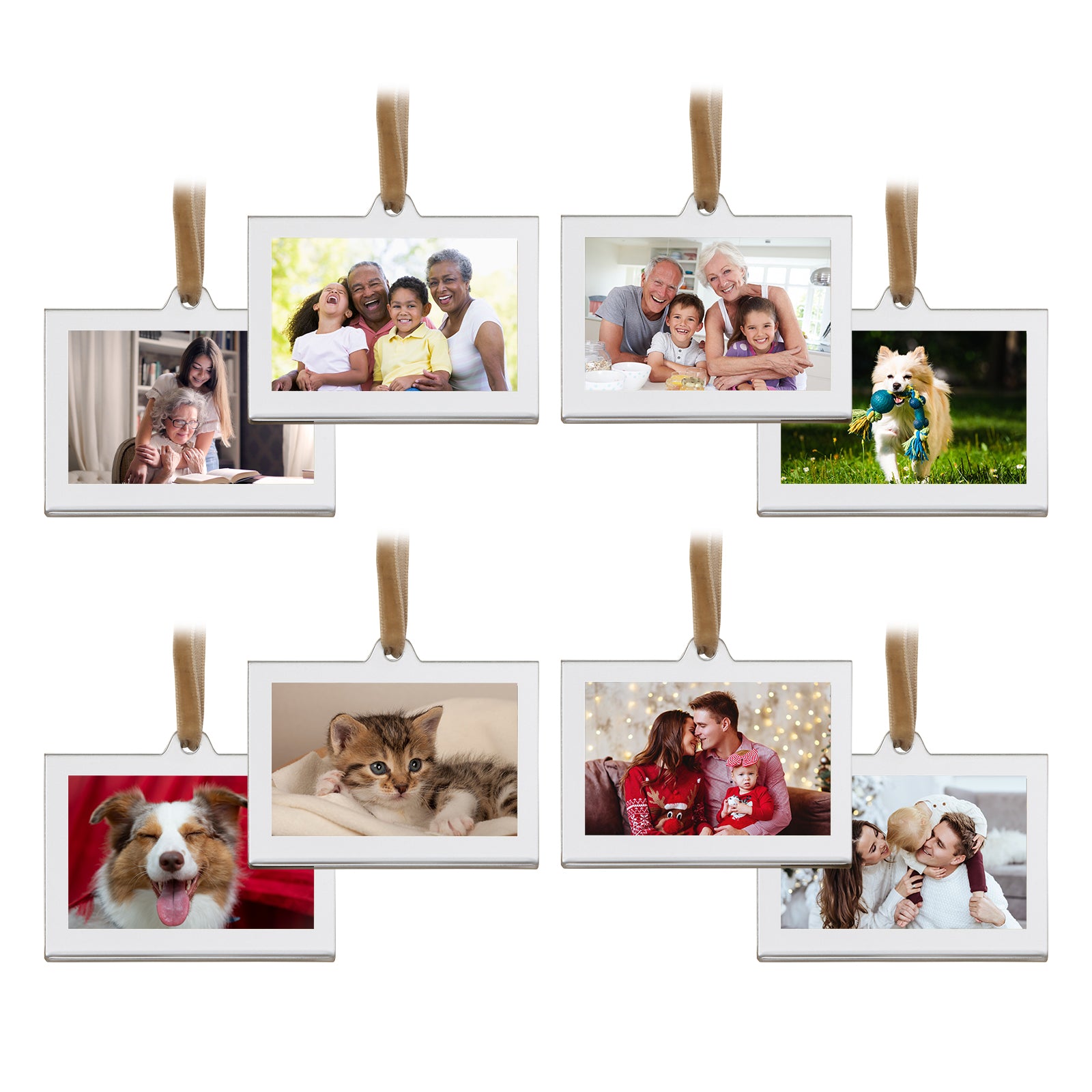 Christmas Photo Acrylic Ornament Frames, 3x2 Inches,8 Pack Silver Frames for Picture,Double-Sided Picture Frames