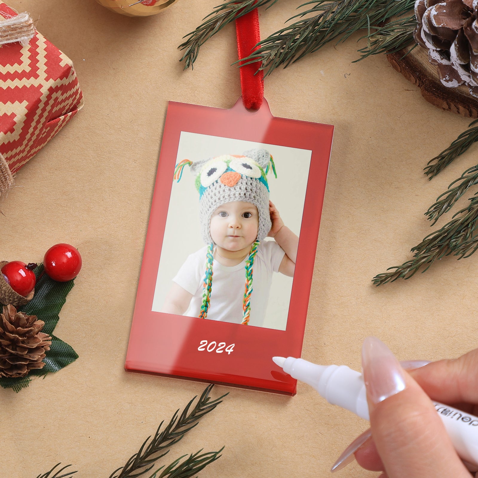 8 Pcs Christmas Instax Red Acrylic Picture Frames 8.6 * 5.4cm Fujifilm Polaroid Picture Ornaments