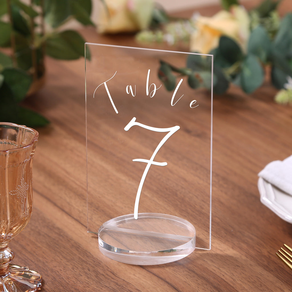 UNIQOOO 3" Clear Acrylic Round Stand |3mm Double-sided Slot Wedding Sign Holders, Perfect for Wedding, Table Number, Exhibition, Office, Restaurant, Business, 6 Count