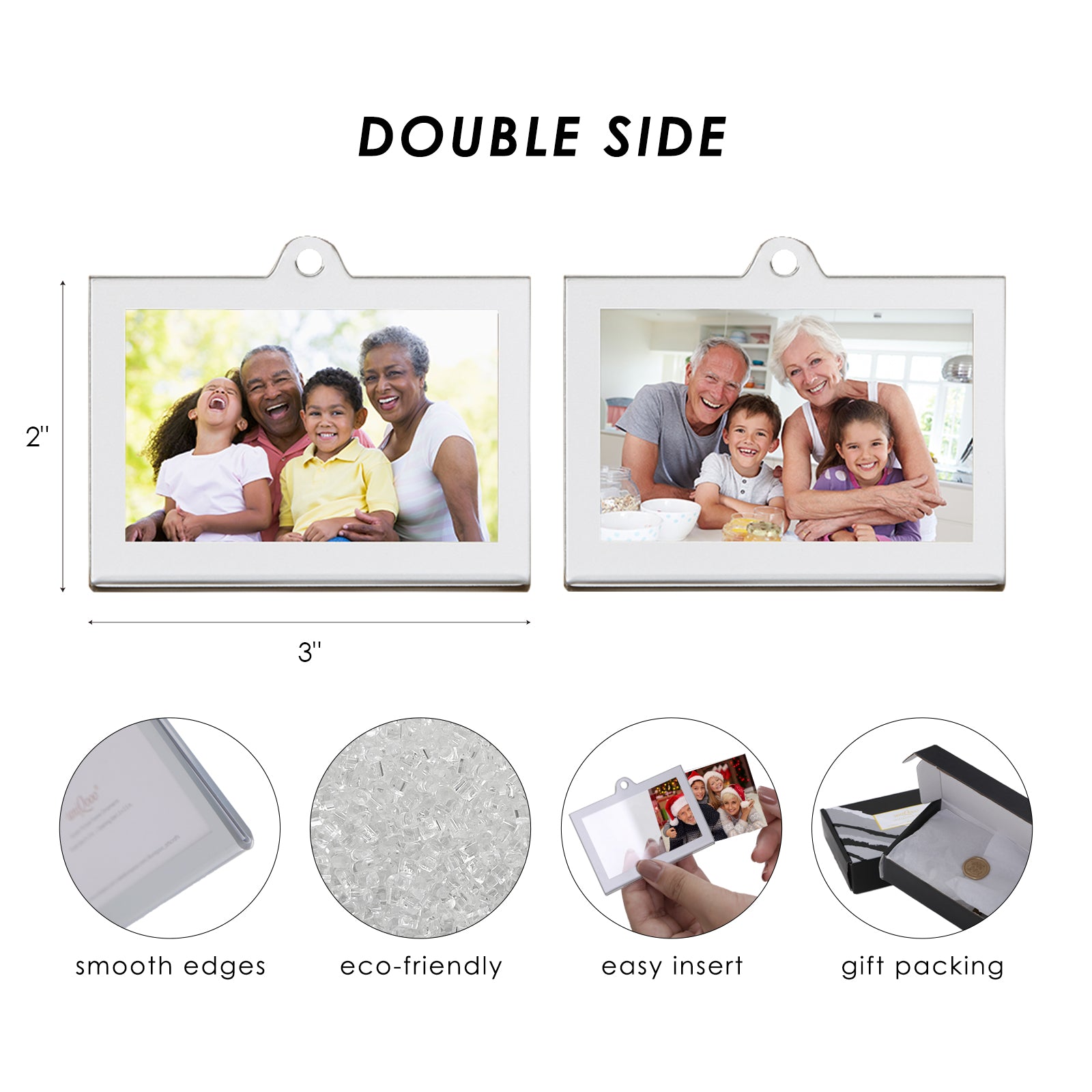 Christmas Photo Acrylic Ornament Frames, 3x2 Inches,8 Pack Silver Frames for Picture,Double-Sided Picture Frames