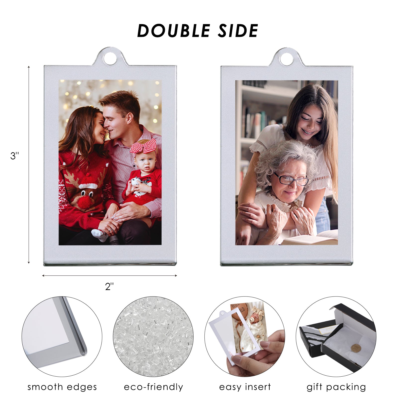 Christmas Photo Acrylic Ornament Frames, 2x3 Inches,8 Pack Silver Frames for Picture,Double-Sided Picture Frames