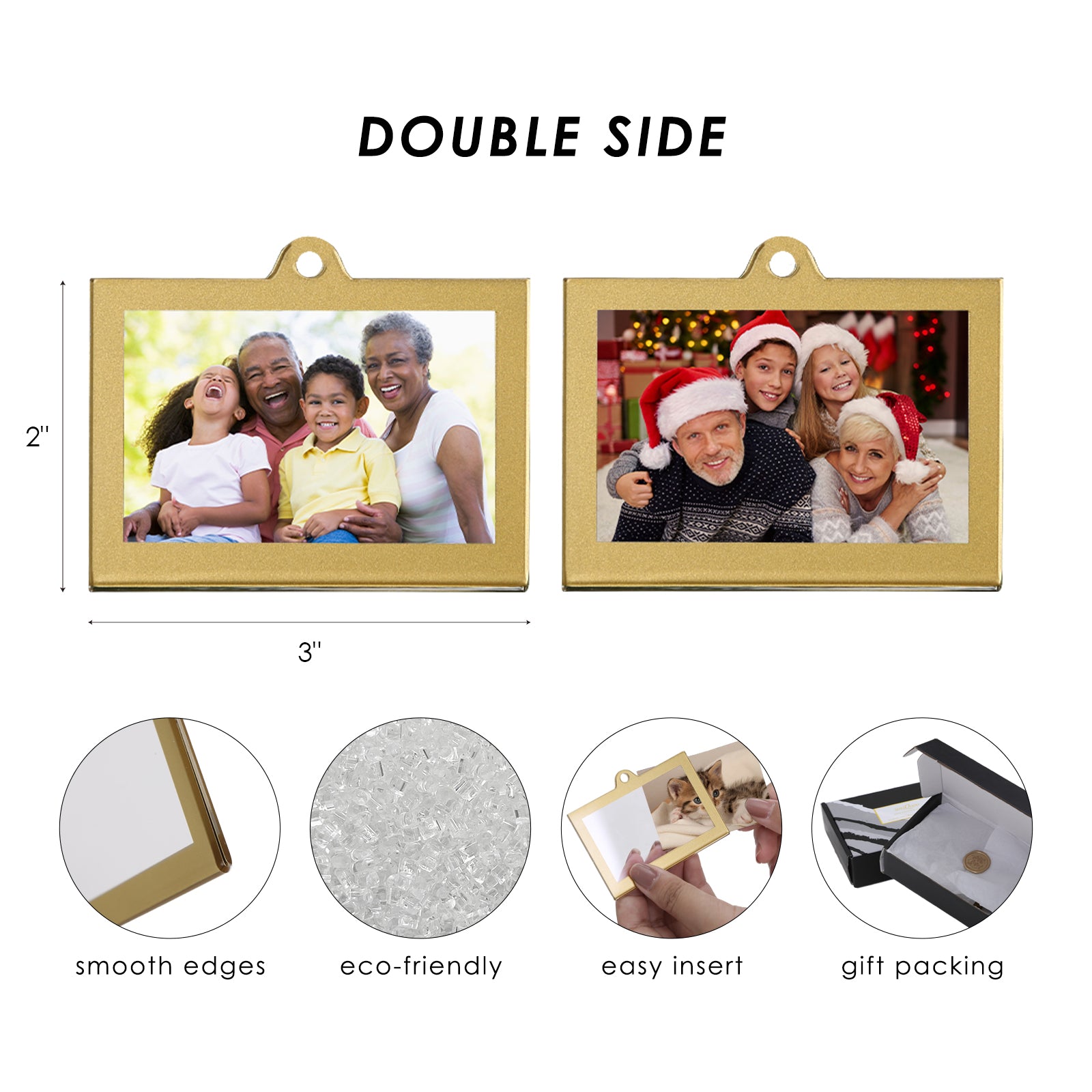 Christmas Photo Acrylic Ornament Frames, 3x2 Inches,8 Pack Gold Frames for Picture,Double-Sided Picture Frames