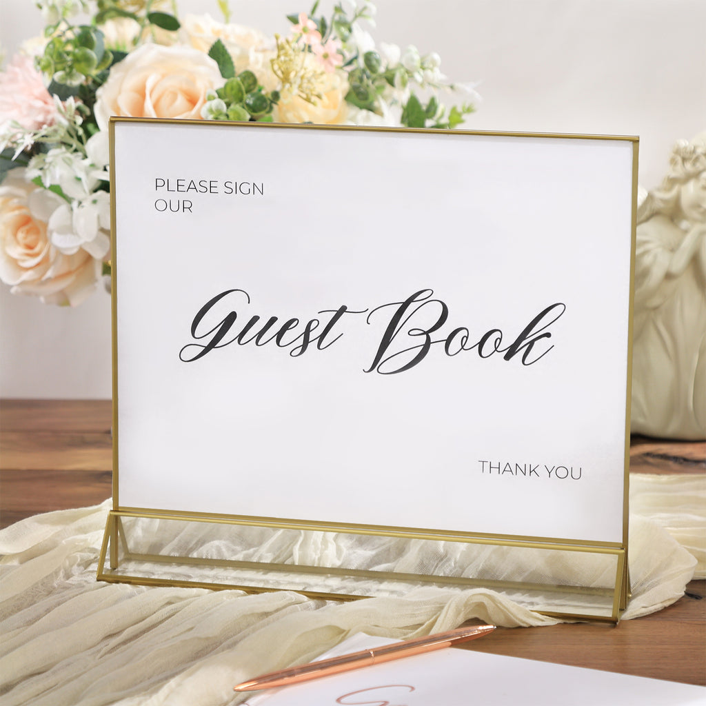 UNIQOOO Acrylic Sign Holders with Golden Border, Portrait View, Pack of 4 | 11x8.5 Inches Double Sided Clear Frame