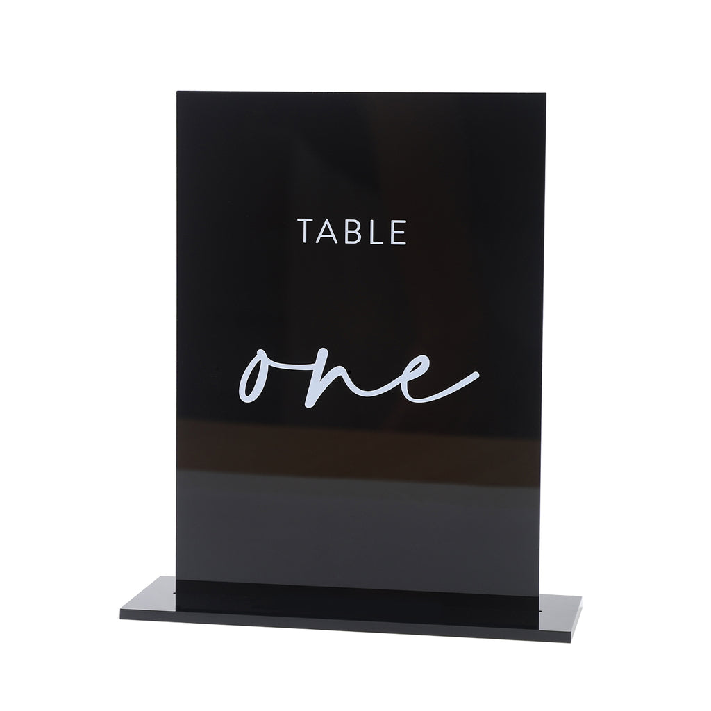 UNIQOOO Black Wedding Double Sided Table Numbers with Stands 1-20 set, 5x7'' Acrylic Signs with Holders and Printed Calligraphy