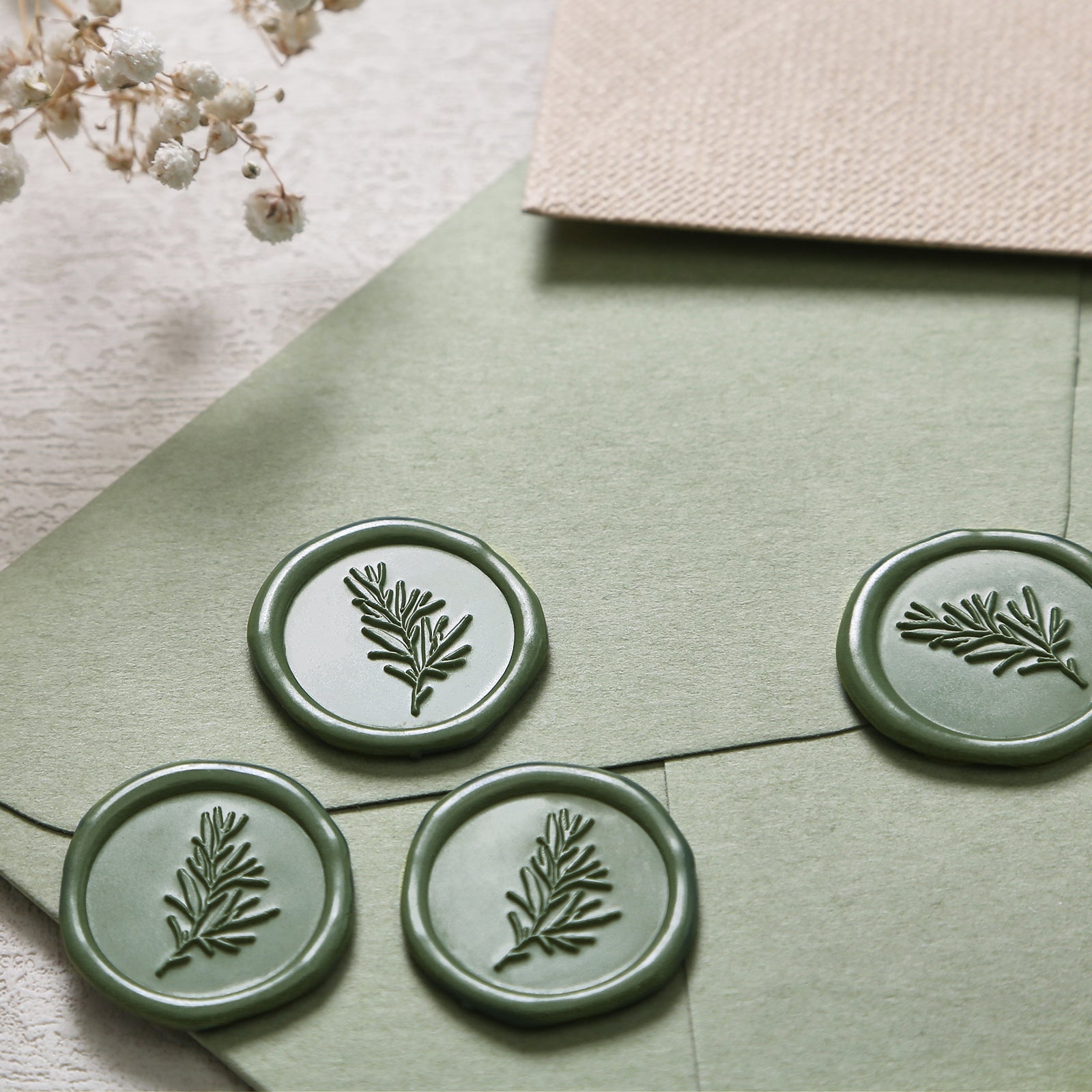 Wax Seal Stickers - Wedding Invitation Envelope Seal Stickers Self Adhesive Olive Green Stickers,Rosemary, 100pcs