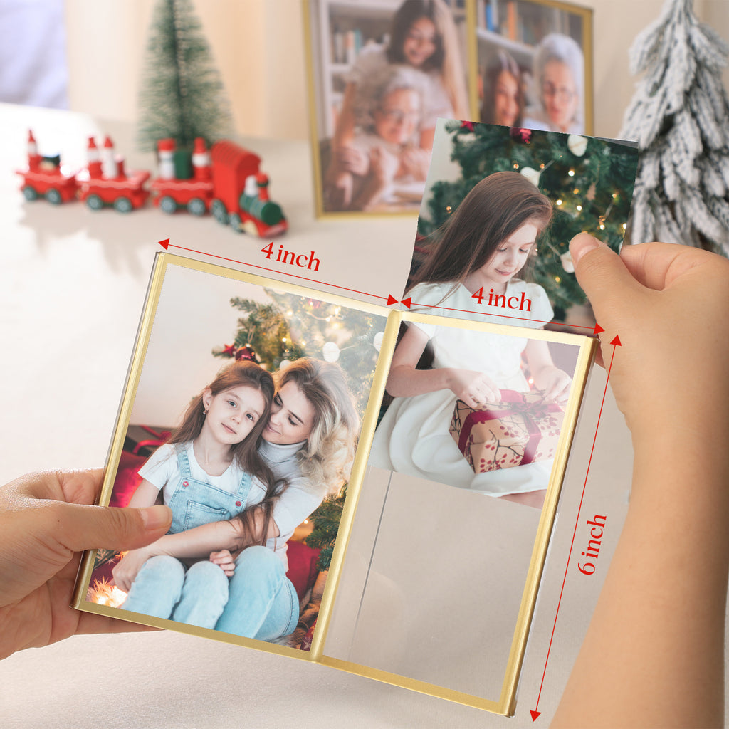 UNIQOOO 6 Pack Clear Acrylic 4x6 Double Picture Frame in Gold, Side by Side - Modern Dual-Sided Photo Frame