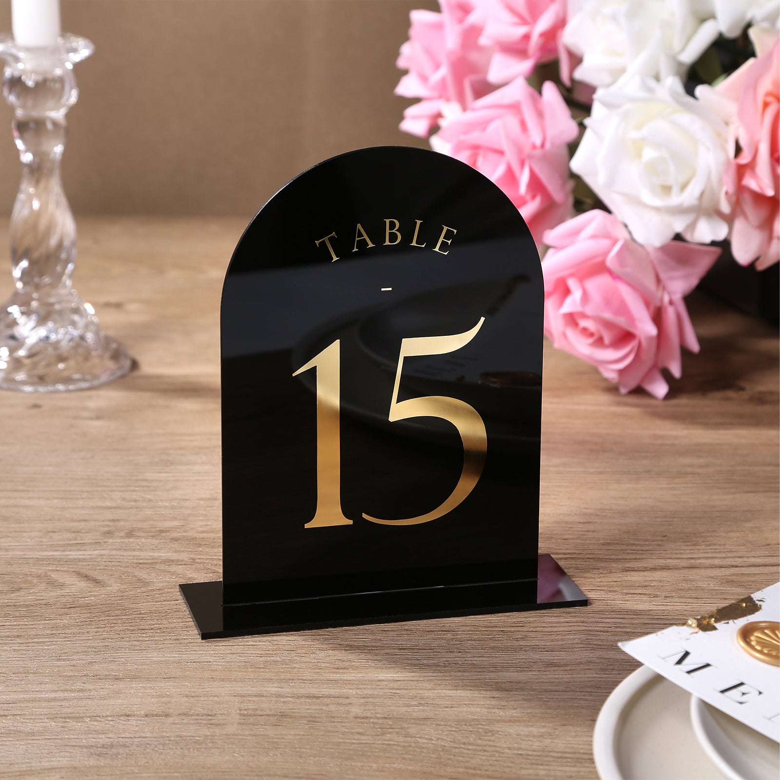 UNIQOOO Black Arch Wedding Table Numbers with Stands 1-30, 5x7 Double Sided Acrylic Signs and Holders