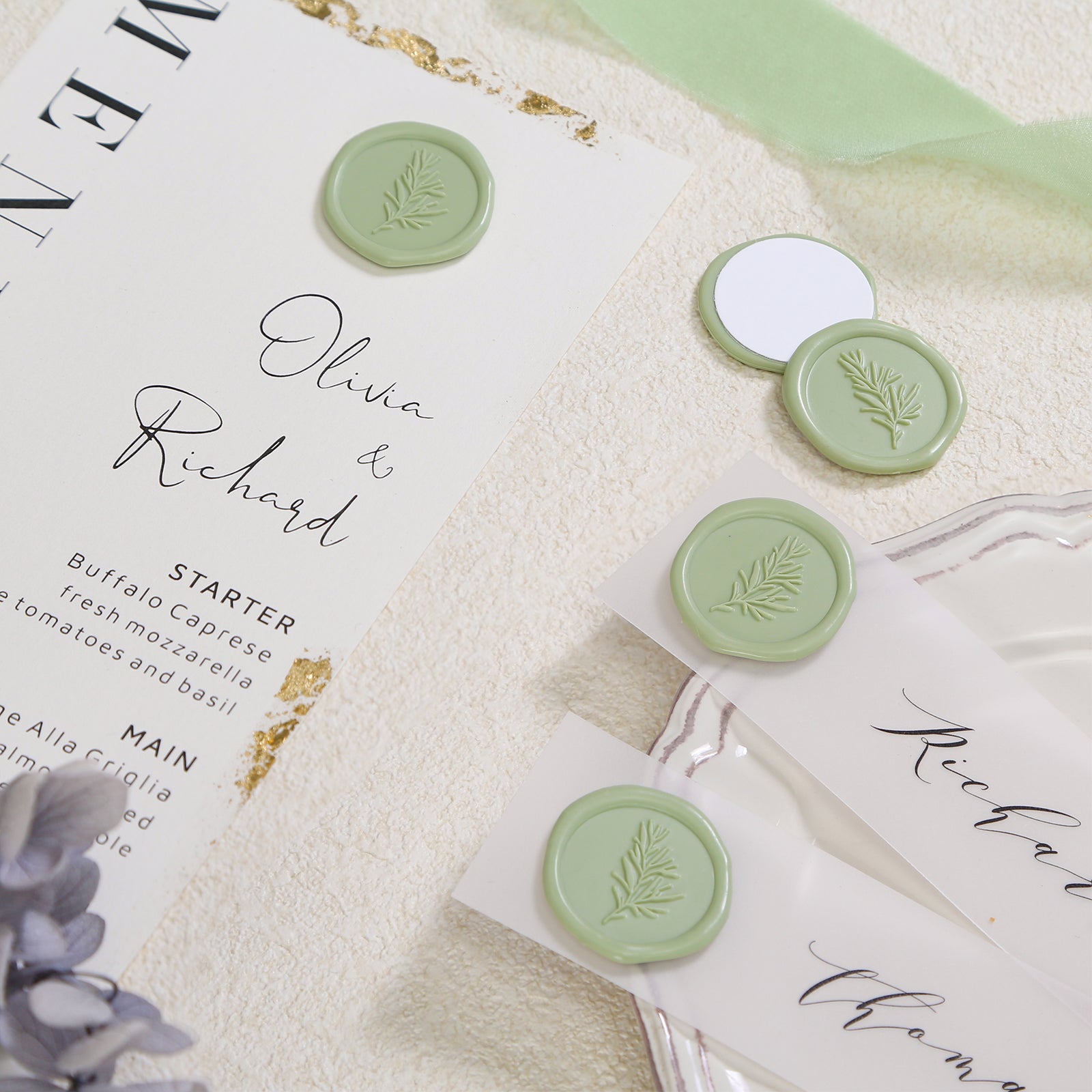 Wax Seal Stickers - Wedding Invitation Envelope Seal Stickers Self Adhesive Sage Green Stickers, Eucalyptus, 100pcs