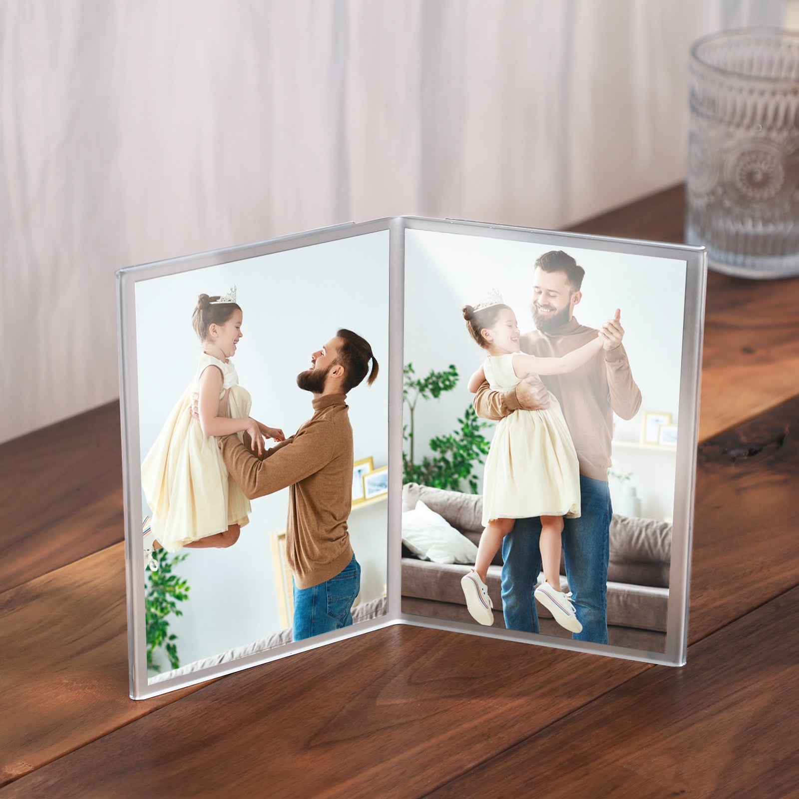 UNIQOOO 6 Pack Clear Acrylic 4x6 Double Picture Frame in Silver, Side by Side - Modern Dual-Sided Photo Frame