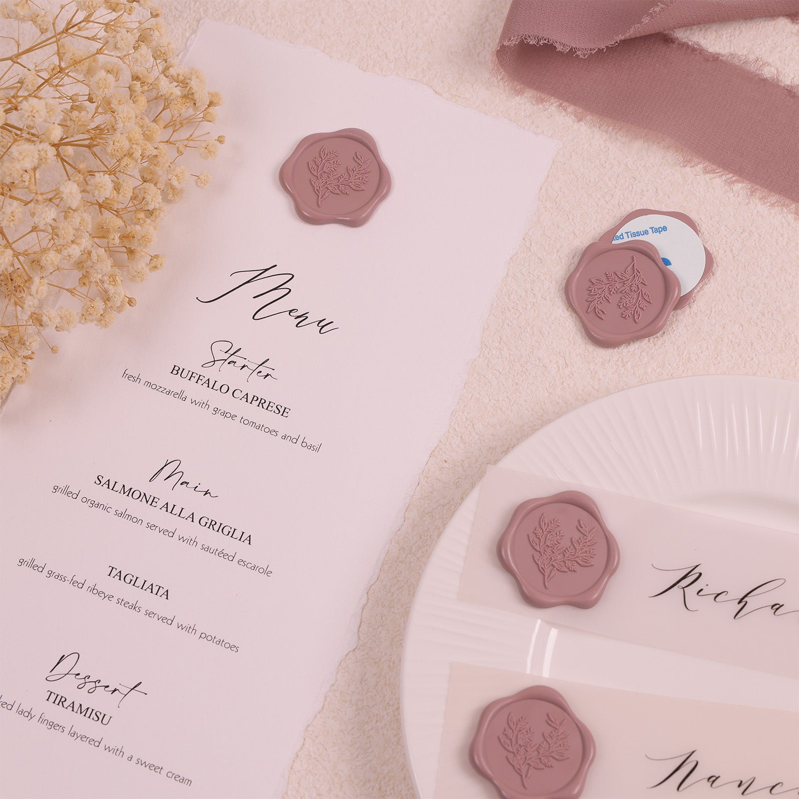 Wax Seal Stickers - Eucalyptus Wedding Invitation Envelope Seal Stickers, 50 Pcs Self- Adhesive Dusty Mauve Stickers