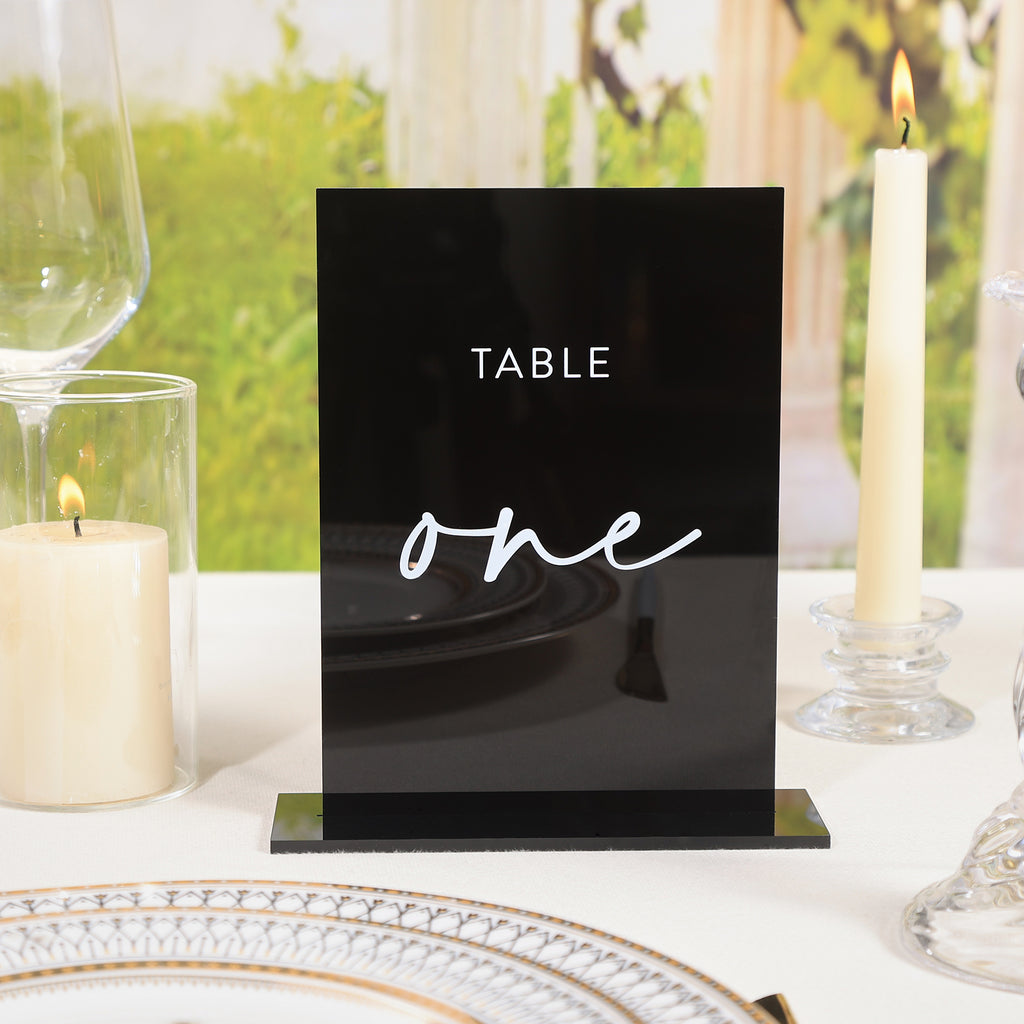 UNIQOOO Black Wedding Double Sided Table Numbers with Stands 1-20 set, 5x7'' Acrylic Signs with Holders and Printed Calligraphy