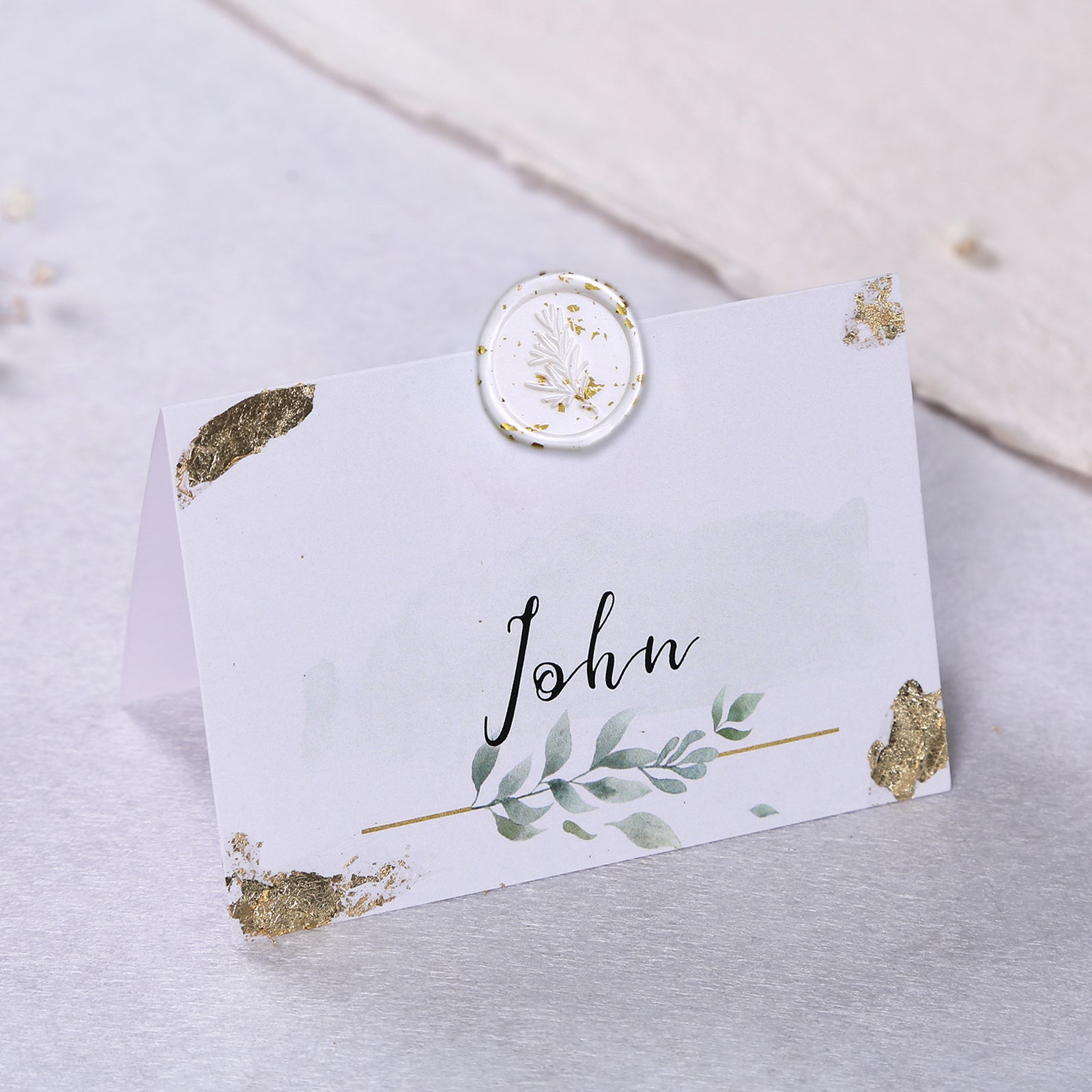 Wax Seal Stickers - Wedding Invitation Envelope Seal Stickers Self Adhesive Shell White Stickers(Rosemary With Gold Foil, 50 Pieces)