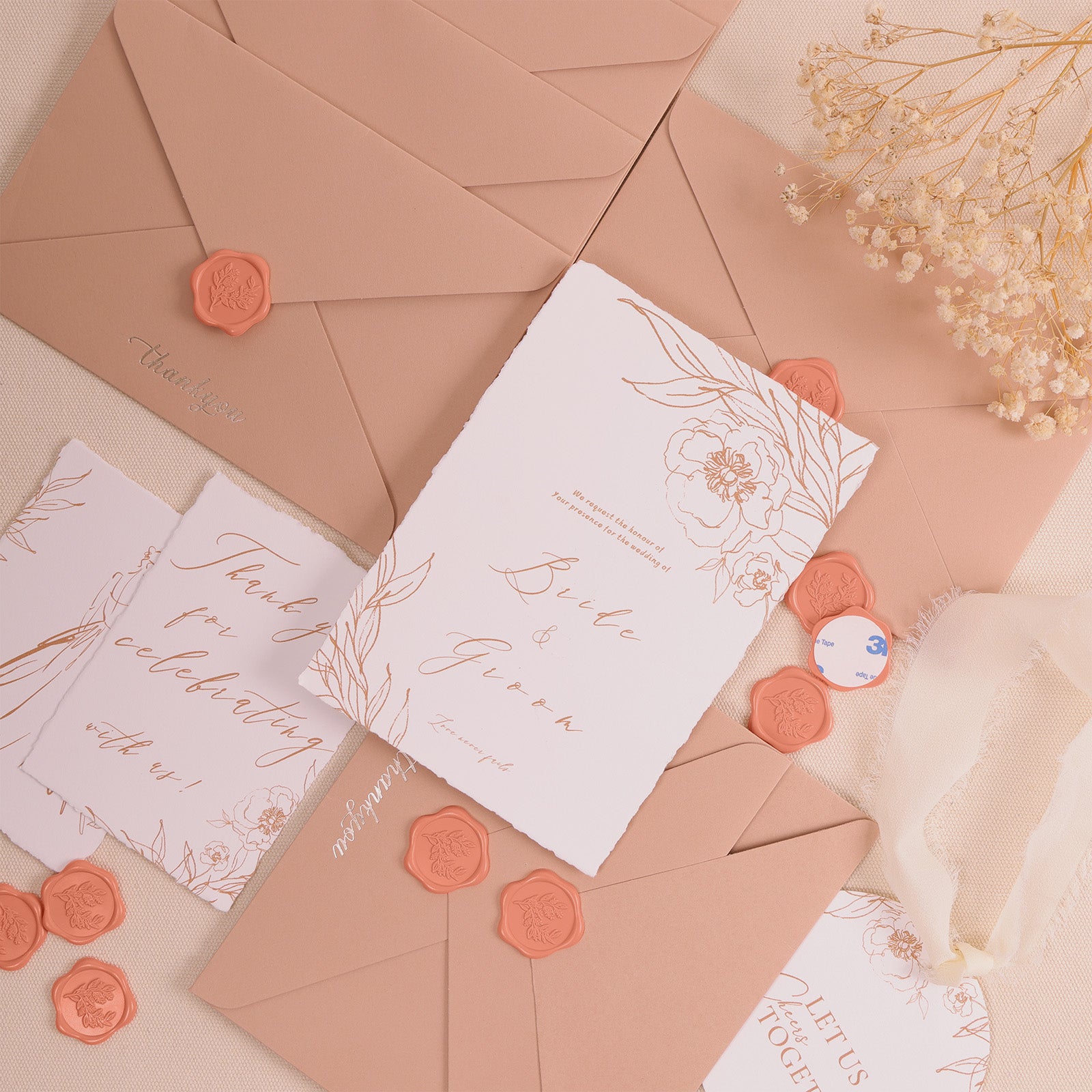 Wax Seal Stickers - Eucalyptus Wedding Invitation Envelope Seal Stickers, 50 Pcs Self- Adhesive Coral Peach Stickers