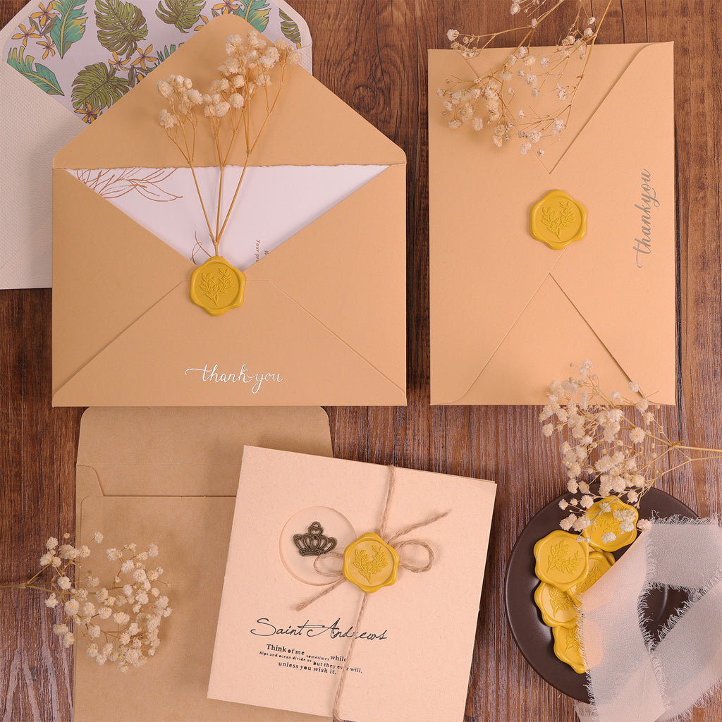 Wax Seal Stickers - Eucalyptus Wedding Invitation Envelope Seal Stickers, 50 Pcs Self- Adhesive Mustard Yellow Stickers