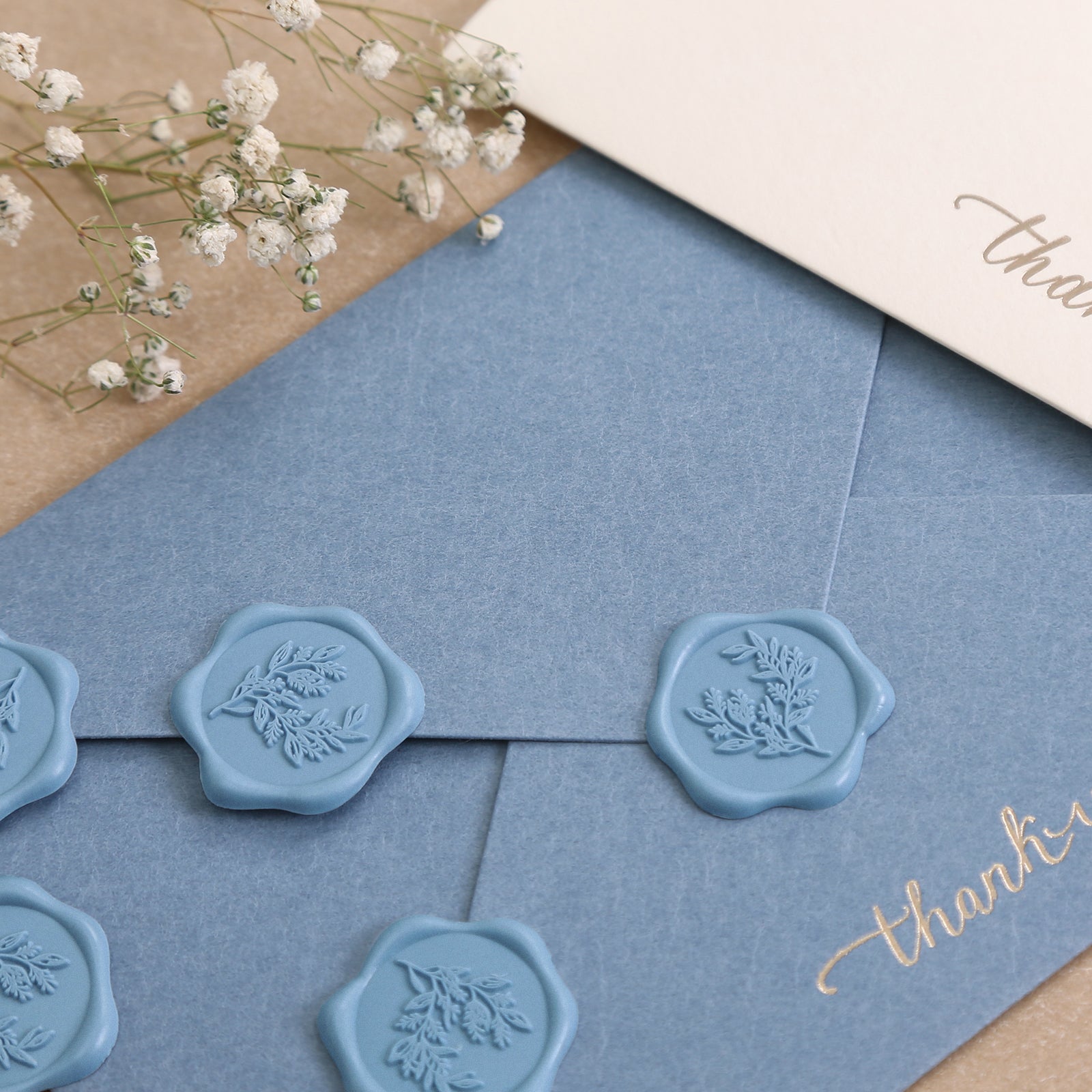 Wax Seal Stickers - Wedding Invitation Envelope Seal Stickers Self Adhesive Dusty Blue Stickers, Eucalyptus, 50pcs