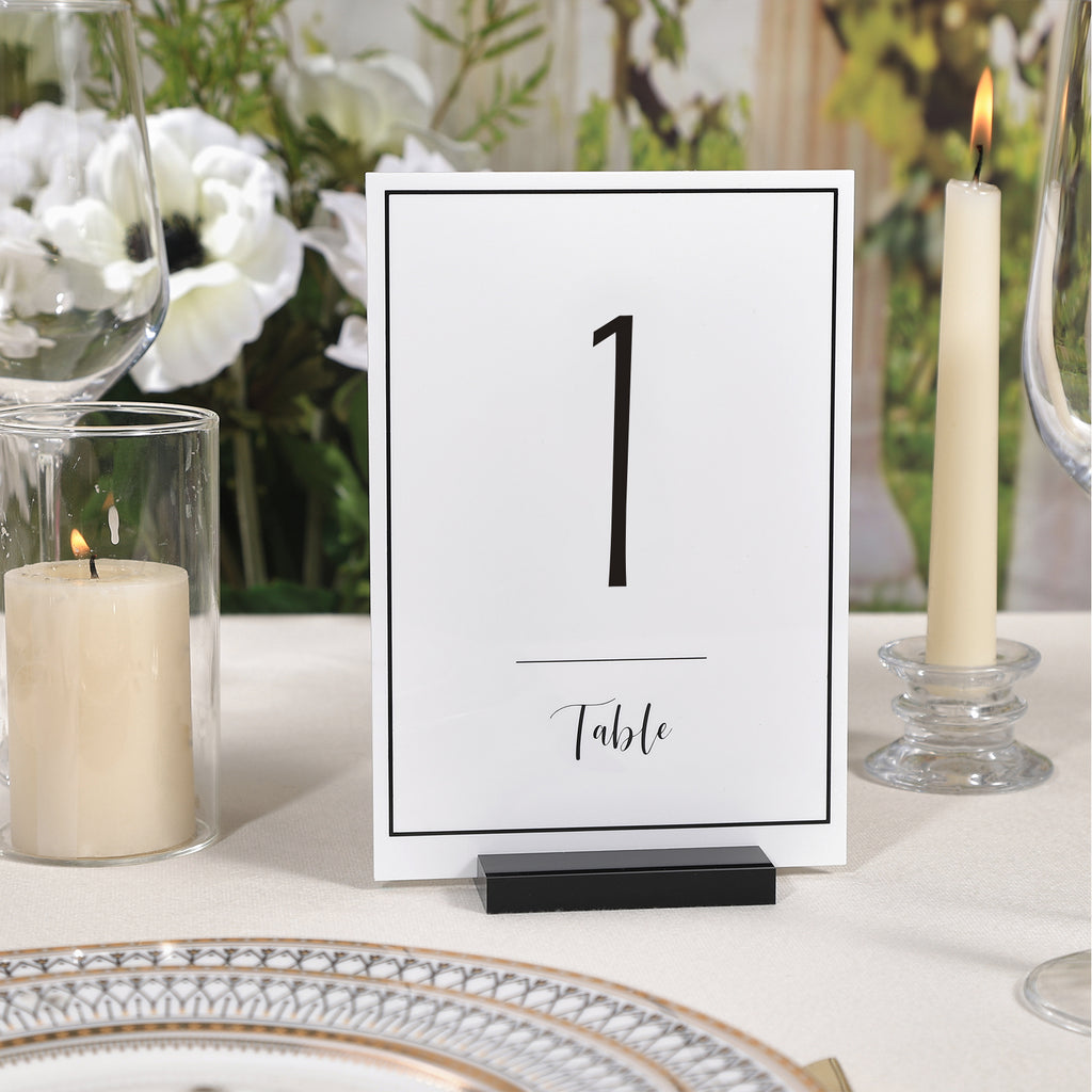 UNIQOOO White Wedding Table Numbers with Stands 1-15 set, 5x7'' Acrylic Signs with Holders and Printed Calligraphy