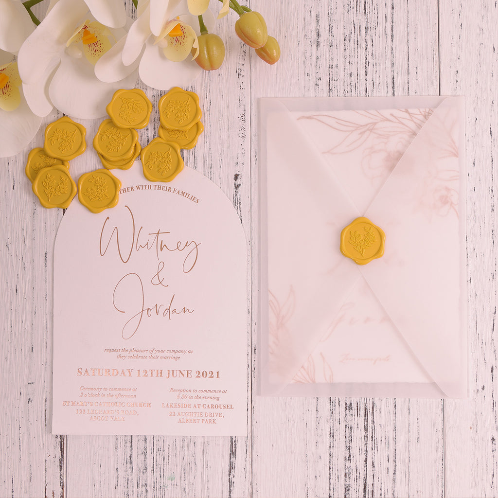 Wax Seal Stickers - Eucalyptus Wedding Invitation Envelope Seal Stickers, 50 Pcs Self- Adhesive Mustard Yellow Stickers