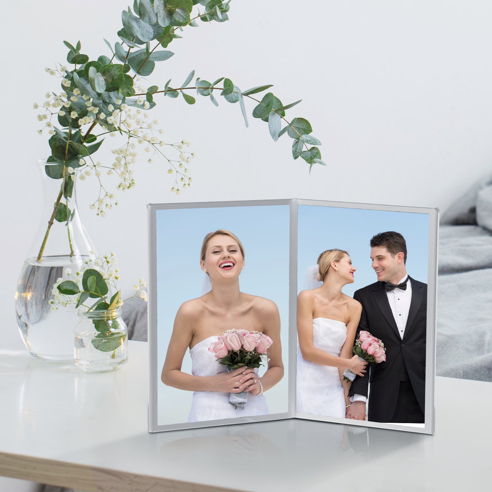 UNIQOOO 6 Pack Clear Acrylic 4x6 Double Picture Frame in Silver, Side by Side - Modern Dual-Sided Photo Frame