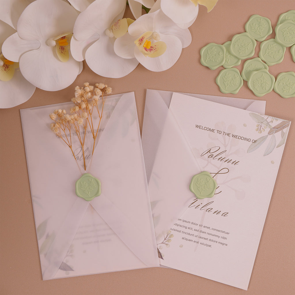 Wax Seal Stickers - Eucalyptus Wedding Invitation Envelope Seal Stickers, 50 Pcs Self- Adhesive Mint Green Stickers