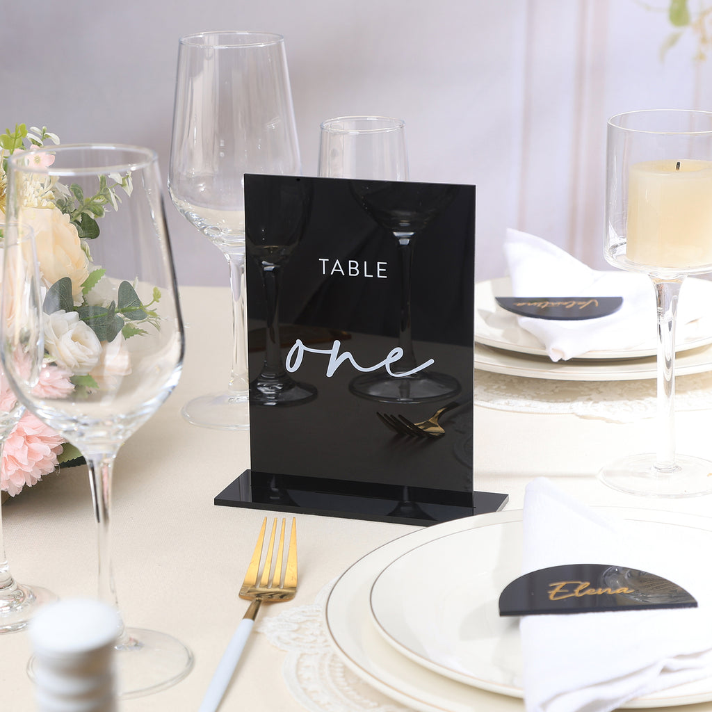 UNIQOOO Black Wedding Double Sided Table Numbers with Stands 1-15 set, 5x7'' Acrylic Signs with Holders and Printed Calligraphy