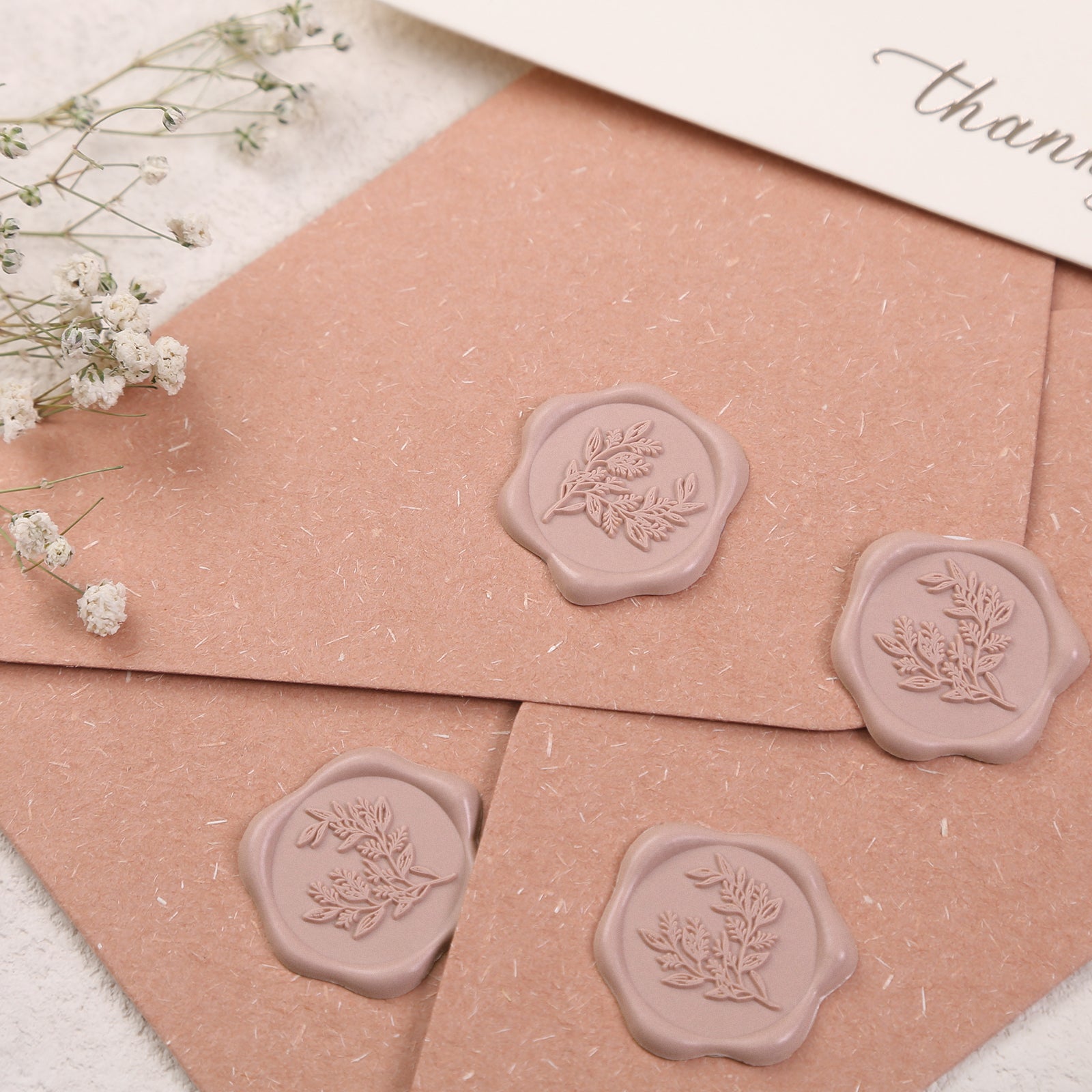 Wax Seal Stickers - Eucalyptus Wedding Invitation Envelope Seal Stickers, 100 Pcs Self- Adhesive Dusty Rose Stickers