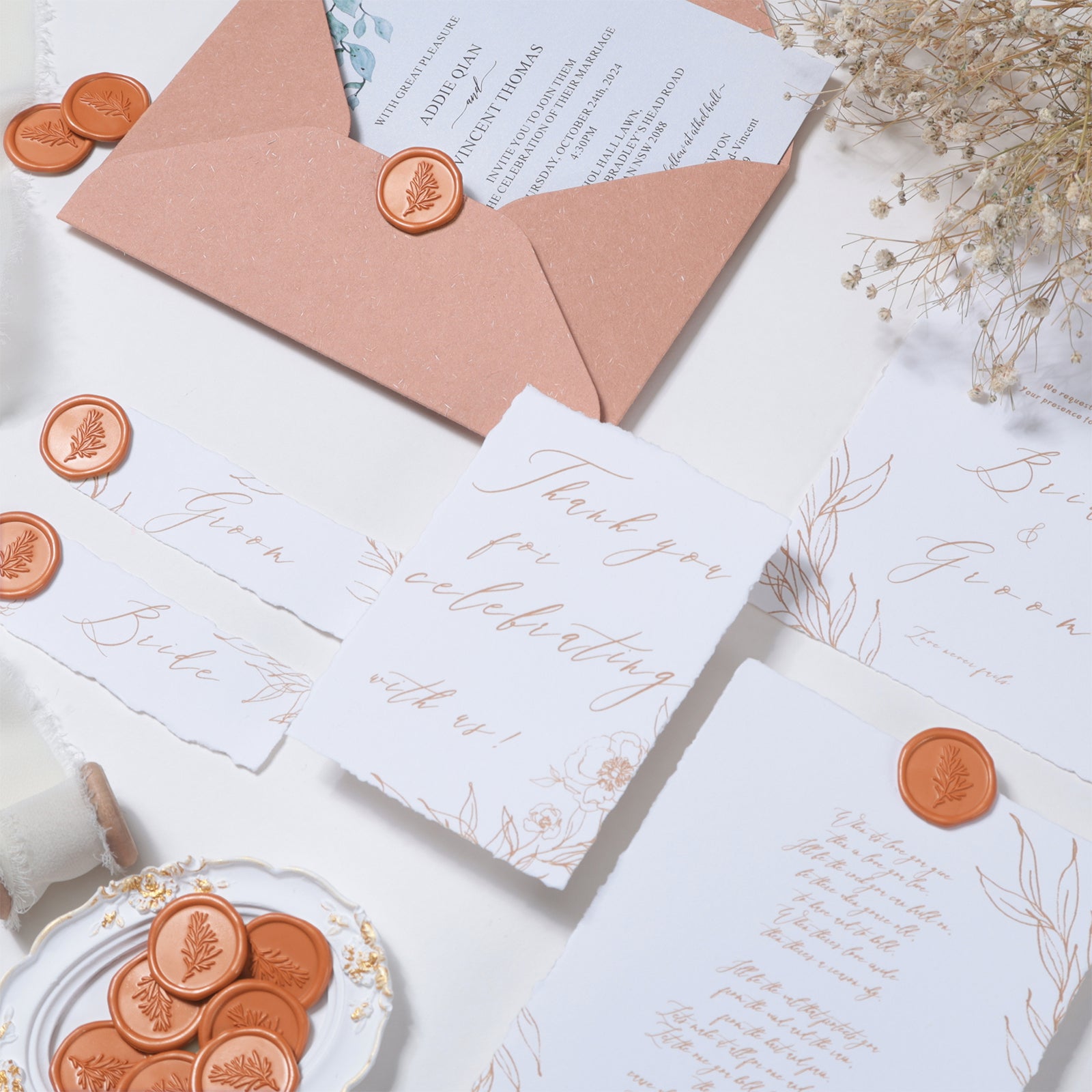 Wax Seal Stickers - Wedding Invitation Envelope Seal Stickers Self AdhesiveRuse Orange Terrecotta Stickers, Rosemary, 50pcs