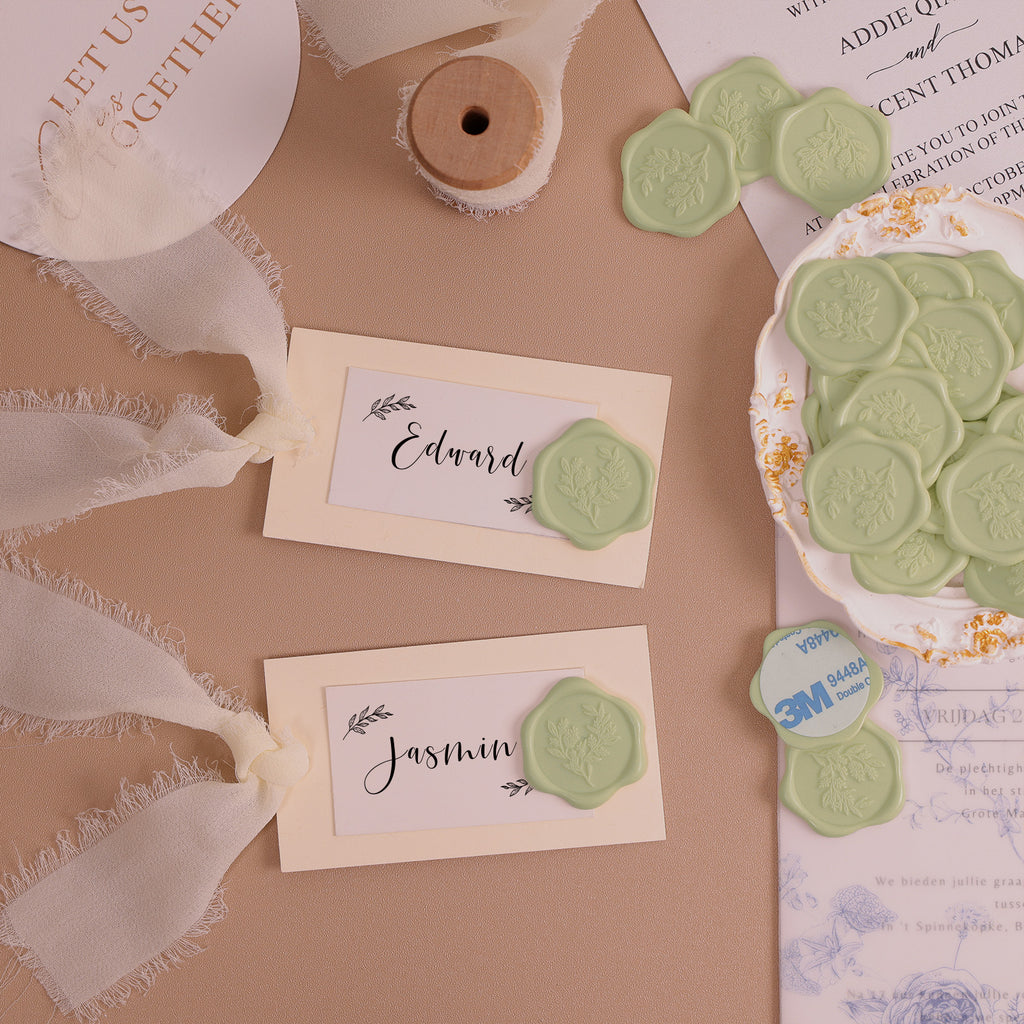 Wax Seal Stickers - Eucalyptus Wedding Invitation Envelope Seal Stickers, 50 Pcs Self- Adhesive Mint Green Stickers