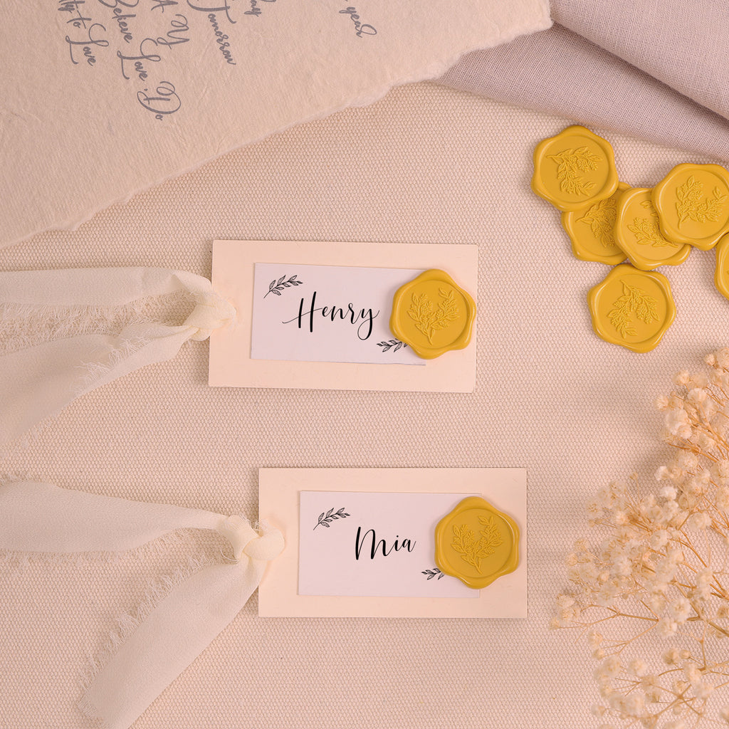 Wax Seal Stickers - Eucalyptus Wedding Invitation Envelope Seal Stickers, 50 Pcs Self- Adhesive Mustard Yellow Stickers