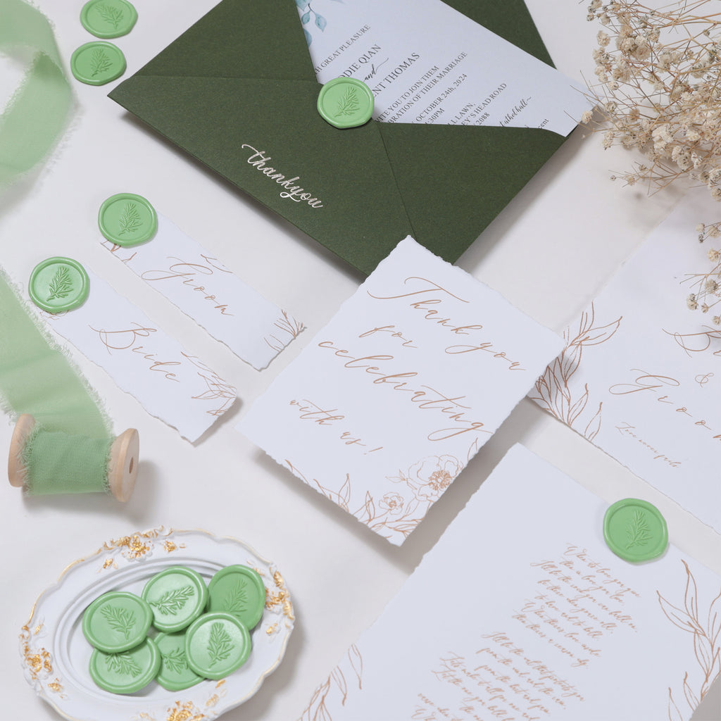 Wax Seal Stickers - Wedding Invitation Envelope Seal Stickers Self Adhesive Moss Green Stickers, Rosemary, 50pcs