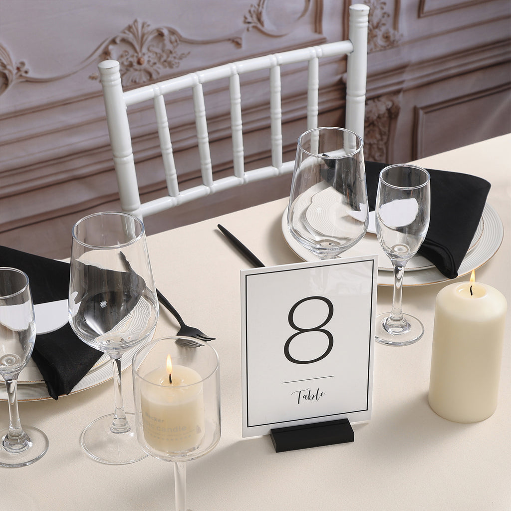 UNIQOOO White Wedding Table Numbers with Stands 1-15 set, 5x7'' Acrylic Signs with Holders and Printed Calligraphy