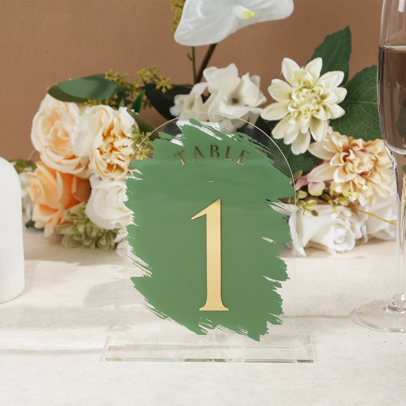 Turf Green Painted Arch Wedding Table Numbers with Stands 1-20