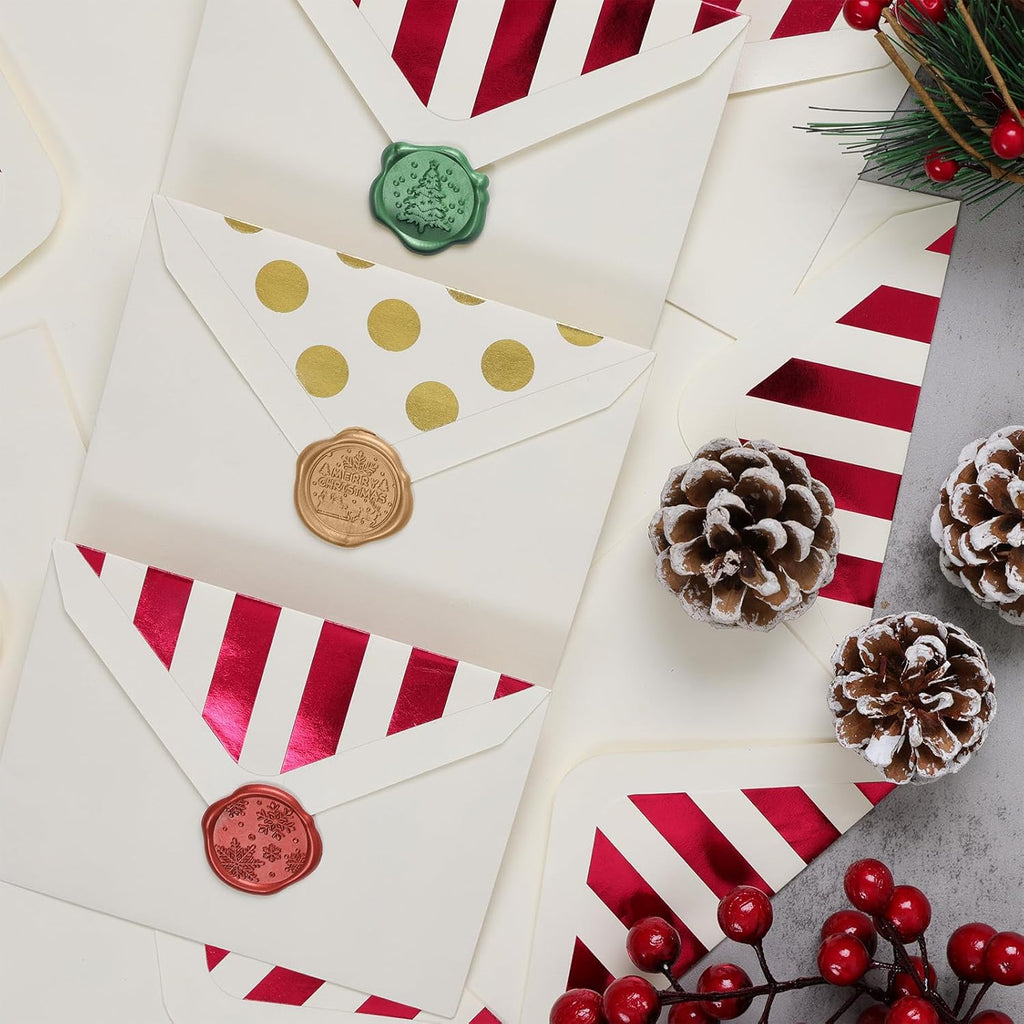 Christmas Wax Seal Stickers - Invitation Envelope Seal Stickers, 60 Pcs Self-Adhesive Gold Red Green Stickers, Perfect for Xmas, Valentines, (Merry Christmas, Christmas Tree, Snowflake)