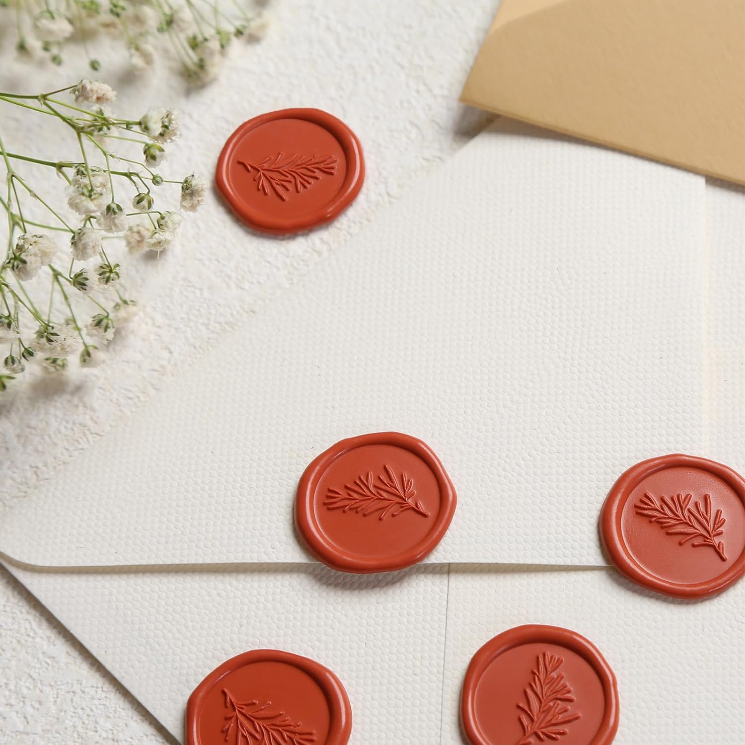 Wax Seal Stickers - Wedding Invitation Envelope Seal Stickers Self Adhesive Terra Cotta Orange Stickers,Rosemary, 50pcs