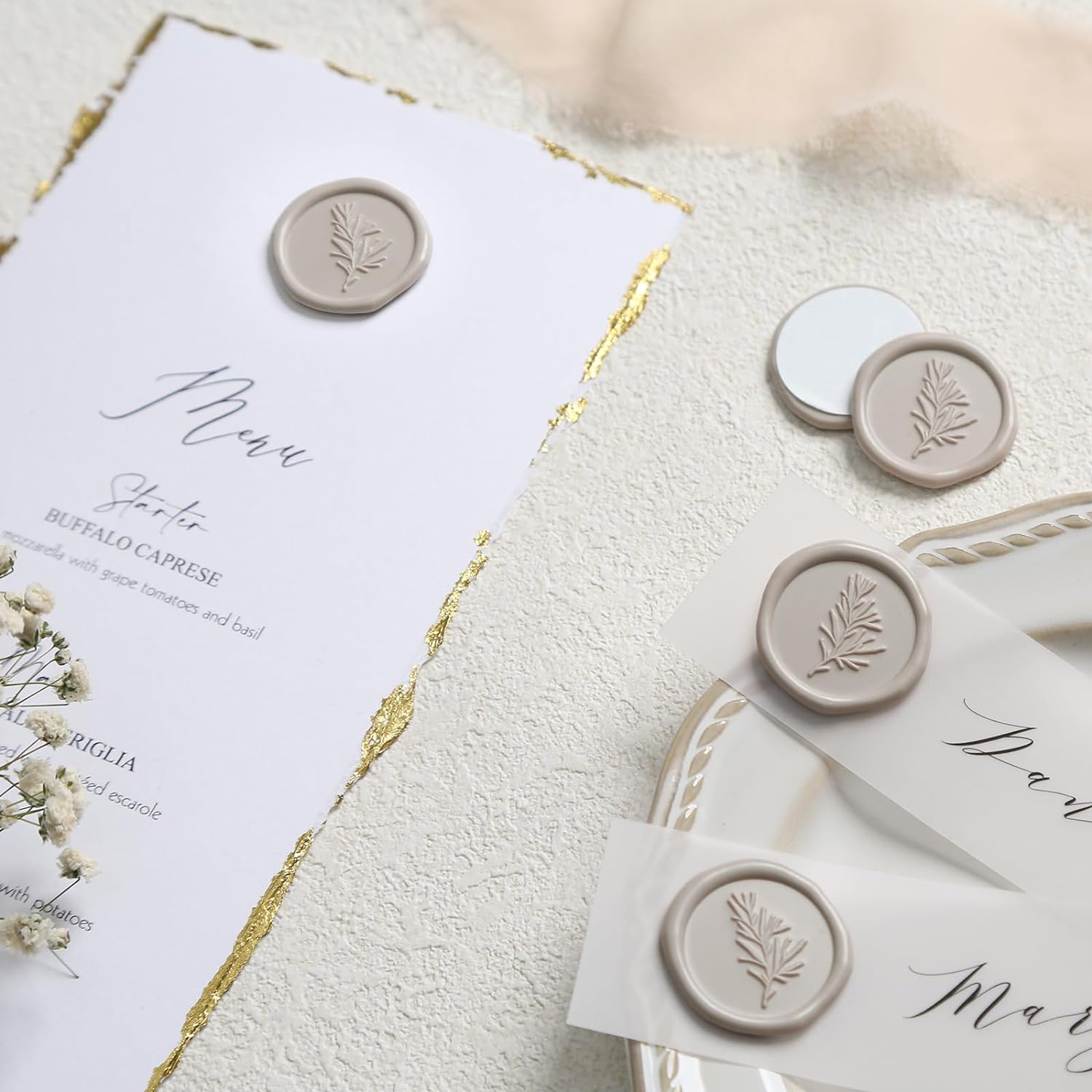 Wax Seal Stickers - Wedding Invitation Envelope Seal Stickers Self Adhesive Warm Grey Stickers, Rosemary, 50pcs