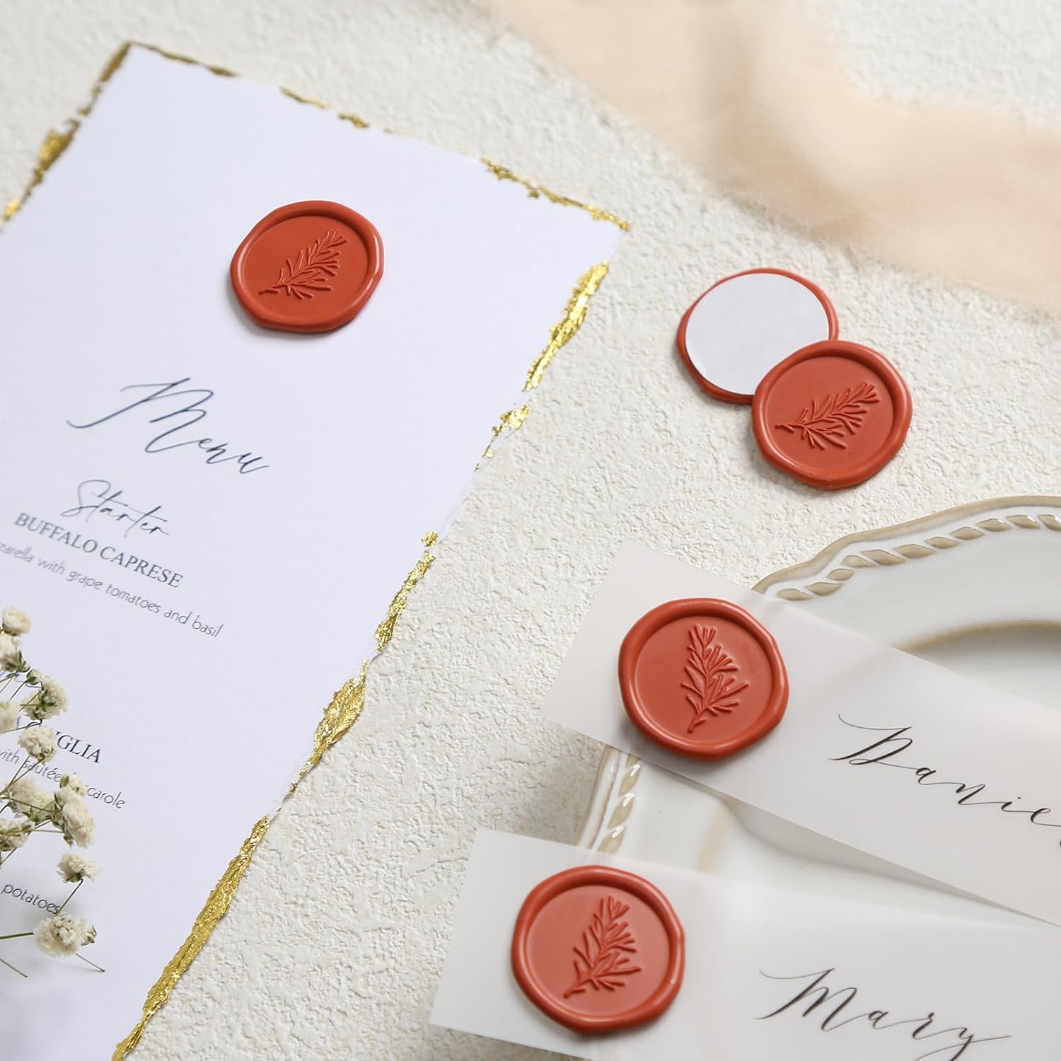 Wax Seal Stickers - Wedding Invitation Envelope Seal Stickers Self Adhesive Terra Cotta Orange Stickers,Rosemary, 50pcs