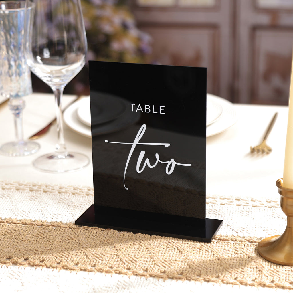 UNIQOOO Black Wedding Double Sided Table Numbers with Stands 1-20 set, 5x7'' Acrylic Signs with Holders and Printed Calligraphy