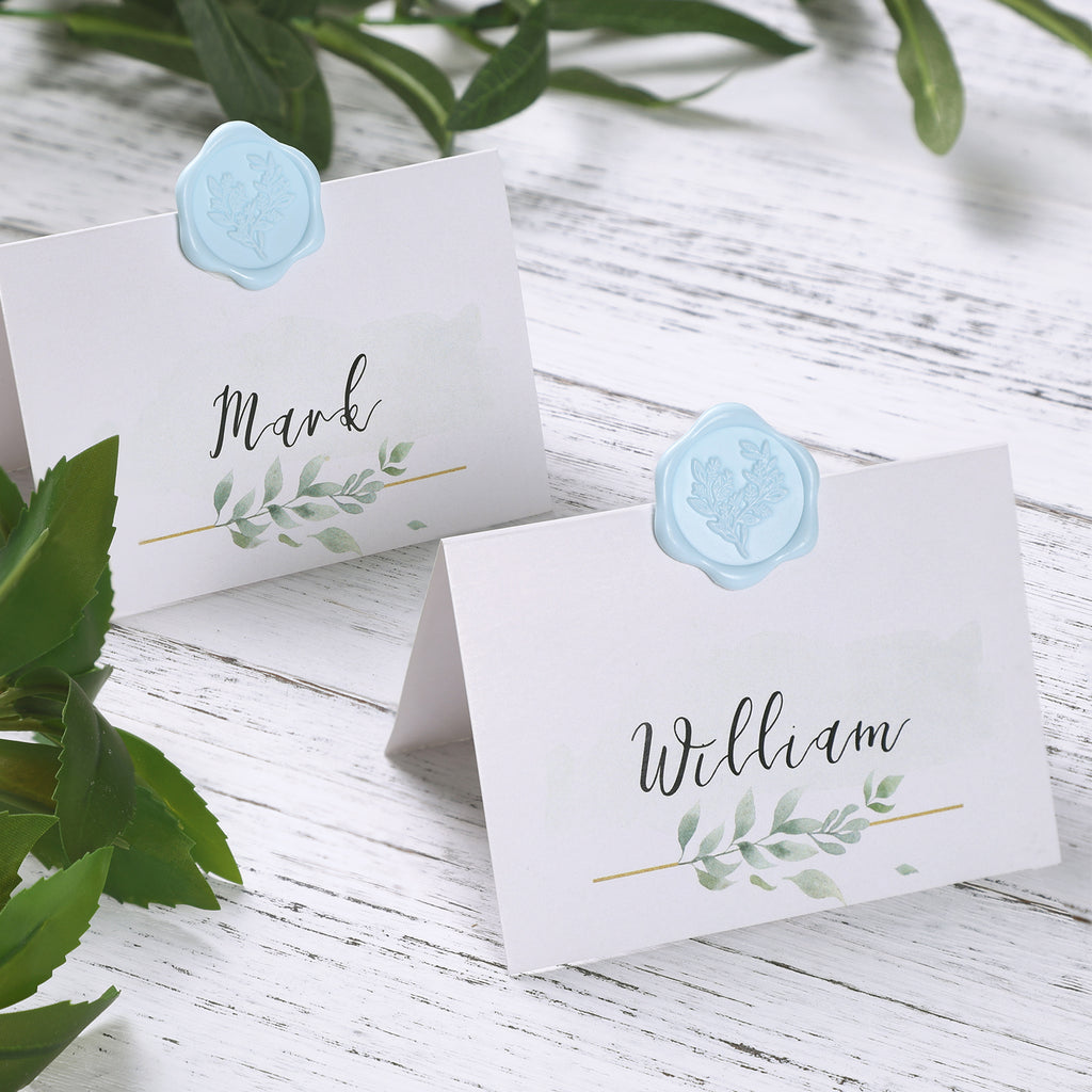 Wax Seal Stickers - Wedding Invitation Envelope Seal Stickers Self Adhesive Light Blue Stickers, Eucalyptus, 50pcs