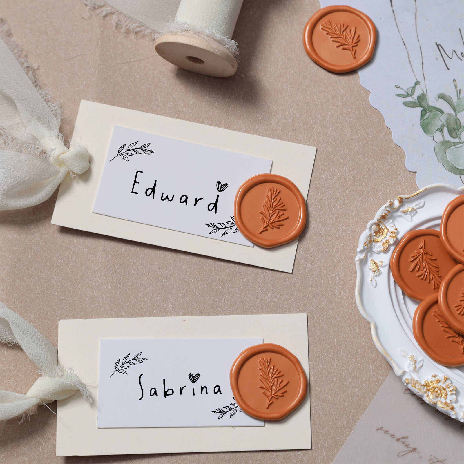 Wax Seal Stickers - Wedding Invitation Envelope Seal Stickers Self AdhesiveRuse Orange Terrecotta Stickers, Rosemary, 50pcs