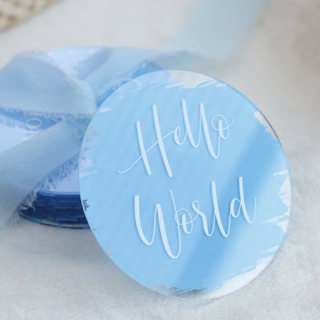 UNIQOOO 13Pcs Blue Baby Monthly Milestone Marker Discs Handmade-Style Printed|Acrylic Milestone Cards for Baby Announcement