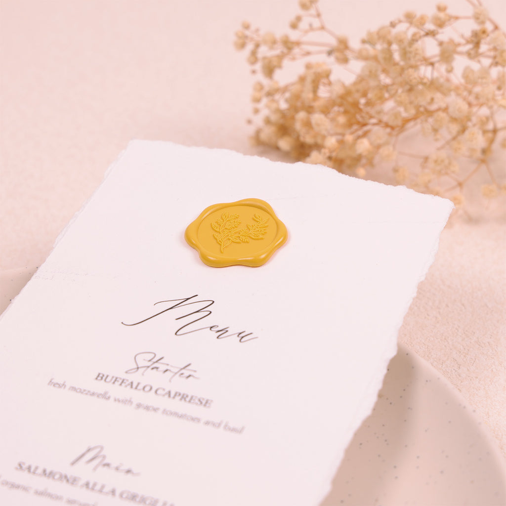 Wax Seal Stickers - Eucalyptus Wedding Invitation Envelope Seal Stickers, 50 Pcs Self- Adhesive Mustard Yellow Stickers