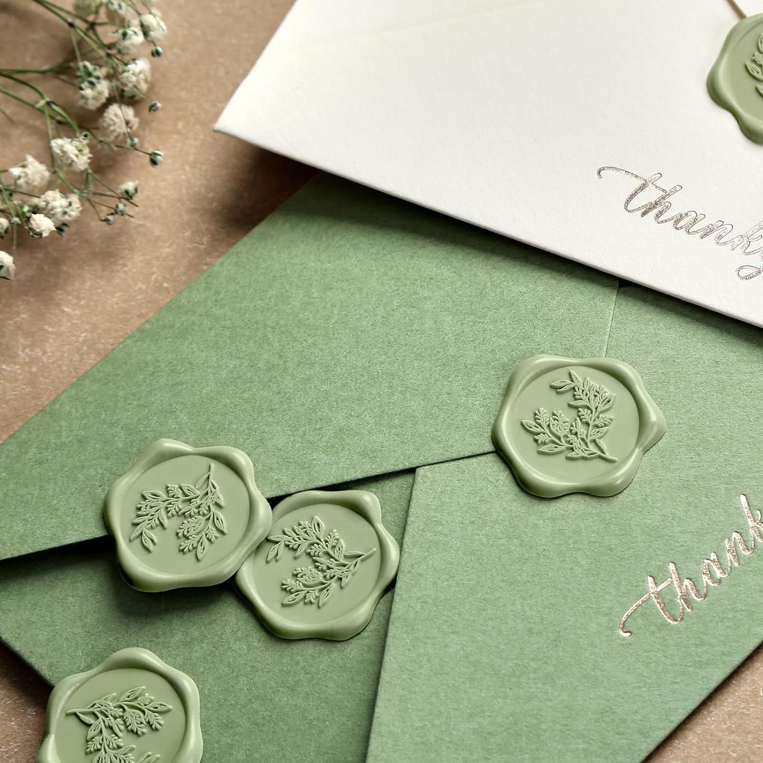 Wax Seal Stickers - Wedding Invitation Envelope Seal Stickers Self Adhesive Sage Green Stickers, Eucalyptus, 50pcs