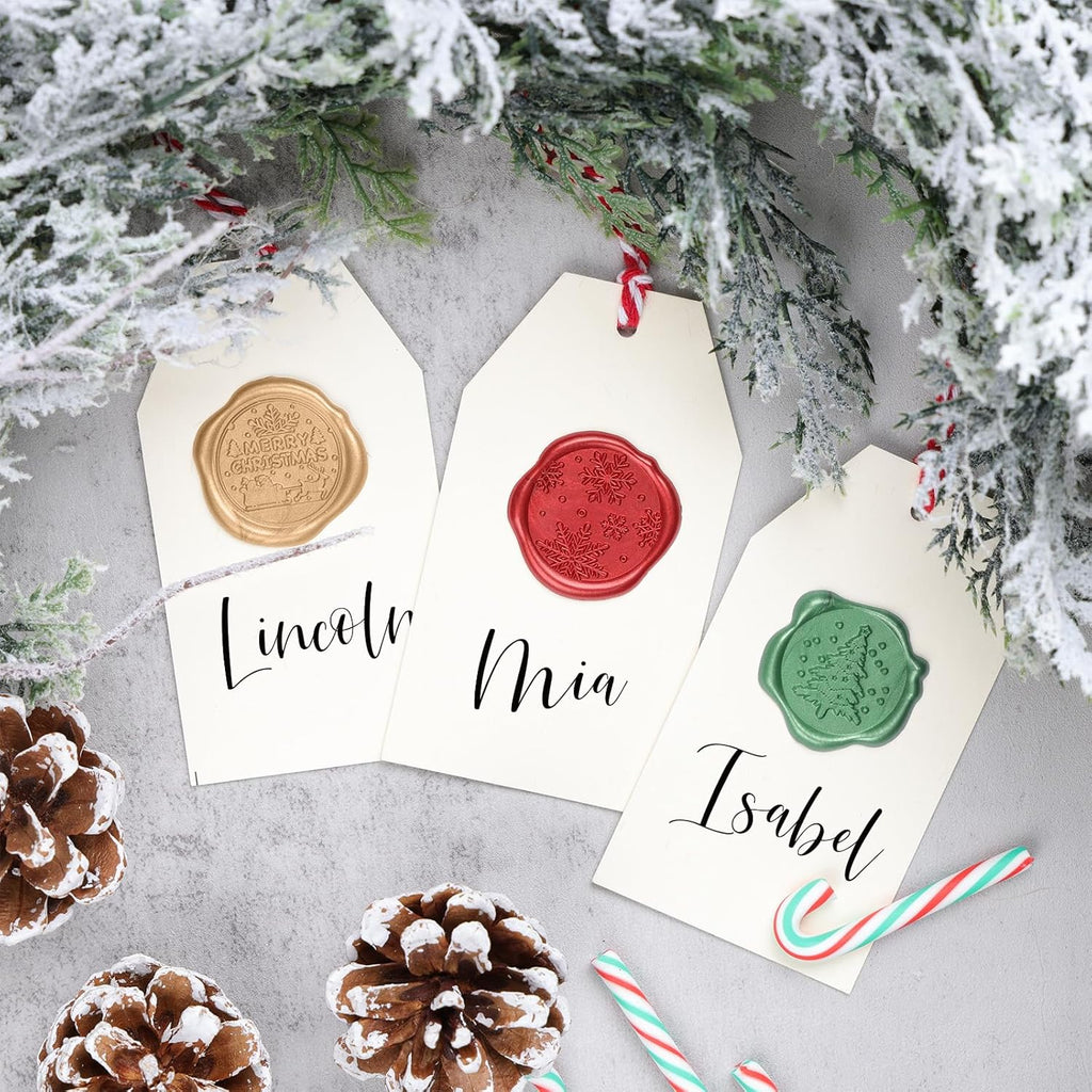 Christmas Wax Seal Stickers - Invitation Envelope Seal Stickers, 60 Pcs Self-Adhesive Gold Red Green Stickers, Perfect for Xmas, Valentines, (Merry Christmas, Christmas Tree, Snowflake)