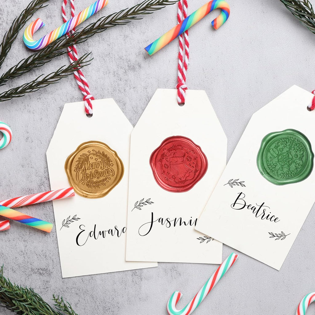 Christmas Wax Seal Stickers - Invitation Envelope Seal Stickers, 60 Pcs Self-Adhesive Gold Red Green Stickers, Perfect for Xmas, Gift Wrapping, (Merry Christmas, Christmas Stocking, Ornament)