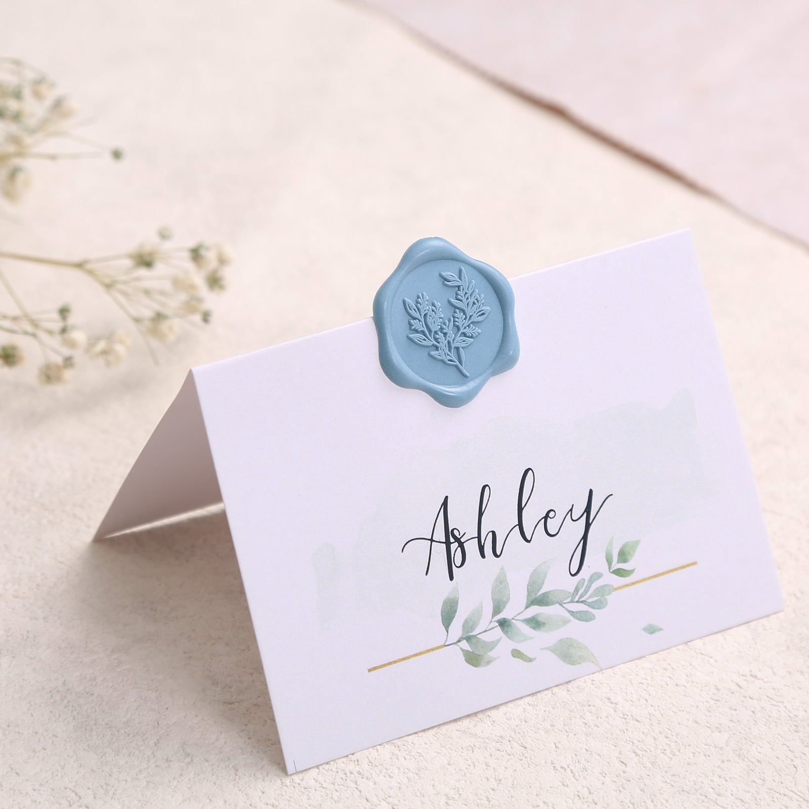 Wax Seal Stickers - Wedding Invitation Envelope Seal Stickers Self Adhesive Dusty Blue Stickers, Eucalyptus, 50pcs