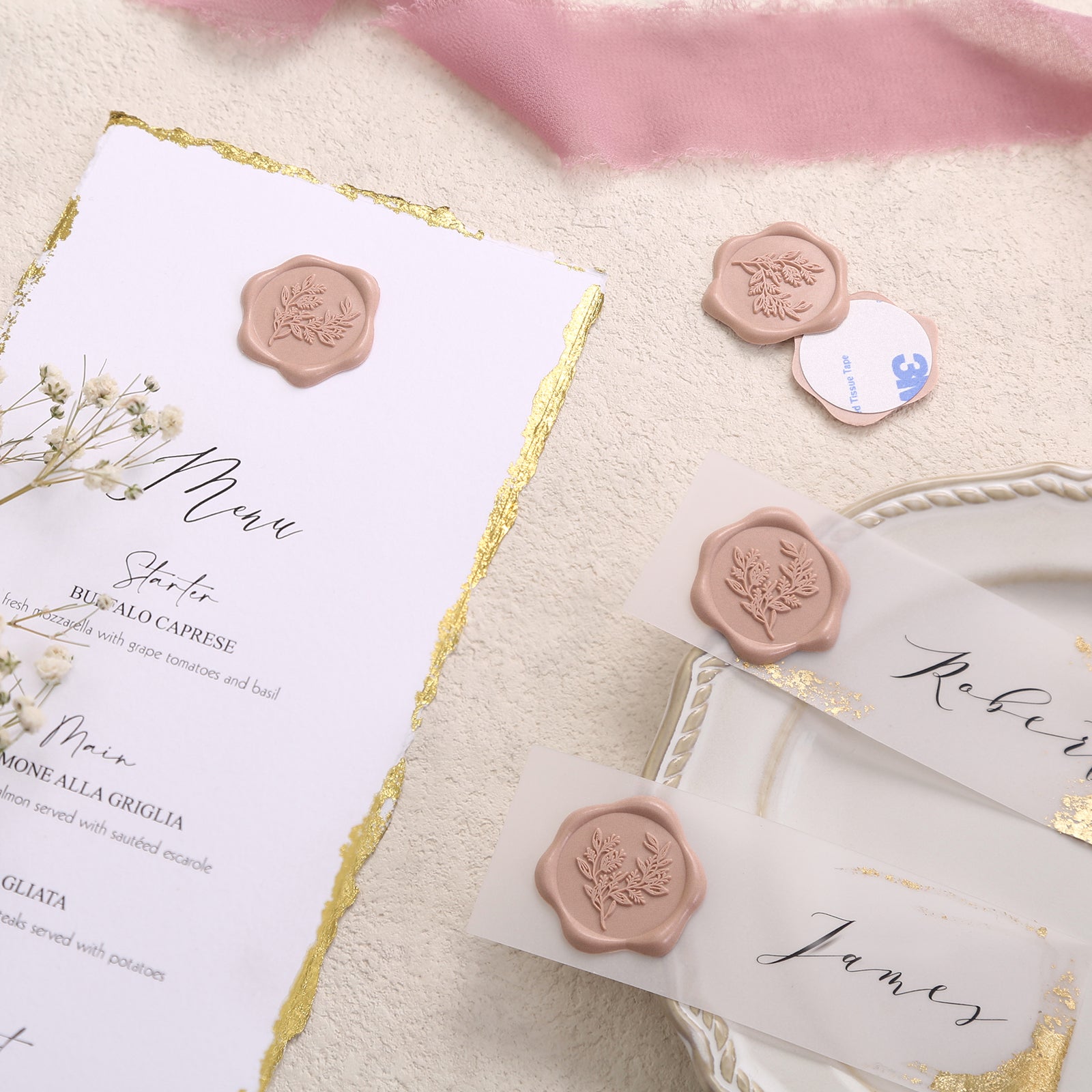 Wax Seal Stickers - Wedding Invitation Envelope Seal Stickers Self Adhesive Dusty Rose Stickers, Eucalyptus, 50pcs