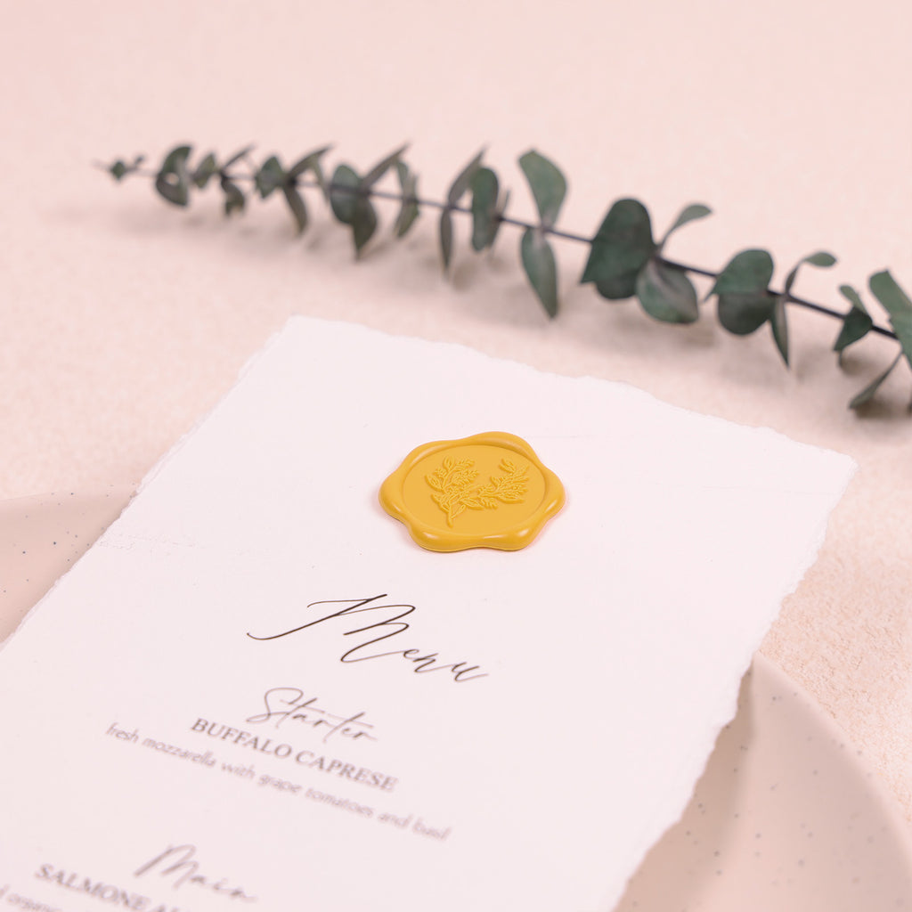 Wax Seal Stickers - Eucalyptus Wedding Invitation Envelope Seal Stickers, 50 Pcs Self- Adhesive Mustard Yellow Stickers