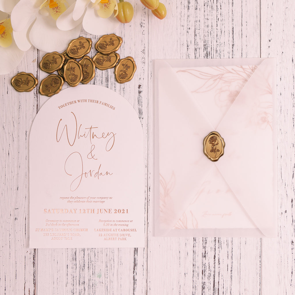 Wax Seal Stickers - Rose Oval Wedding Invitation Envelope Seal Stickers, 50 Pcs Self- Adhesive Antique Gold Stickers