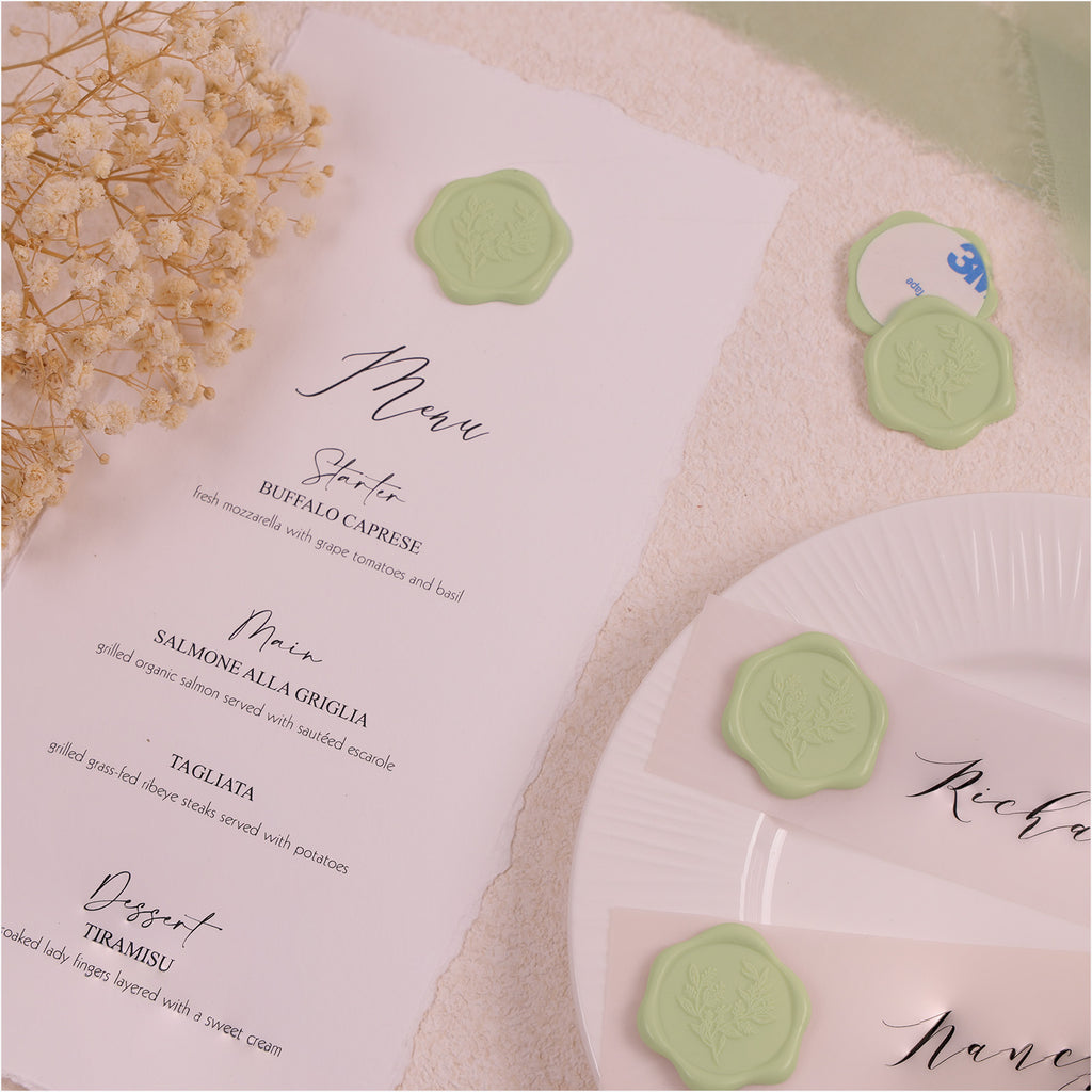 Wax Seal Stickers - Eucalyptus Wedding Invitation Envelope Seal Stickers, 50 Pcs Self- Adhesive Mint Green Stickers